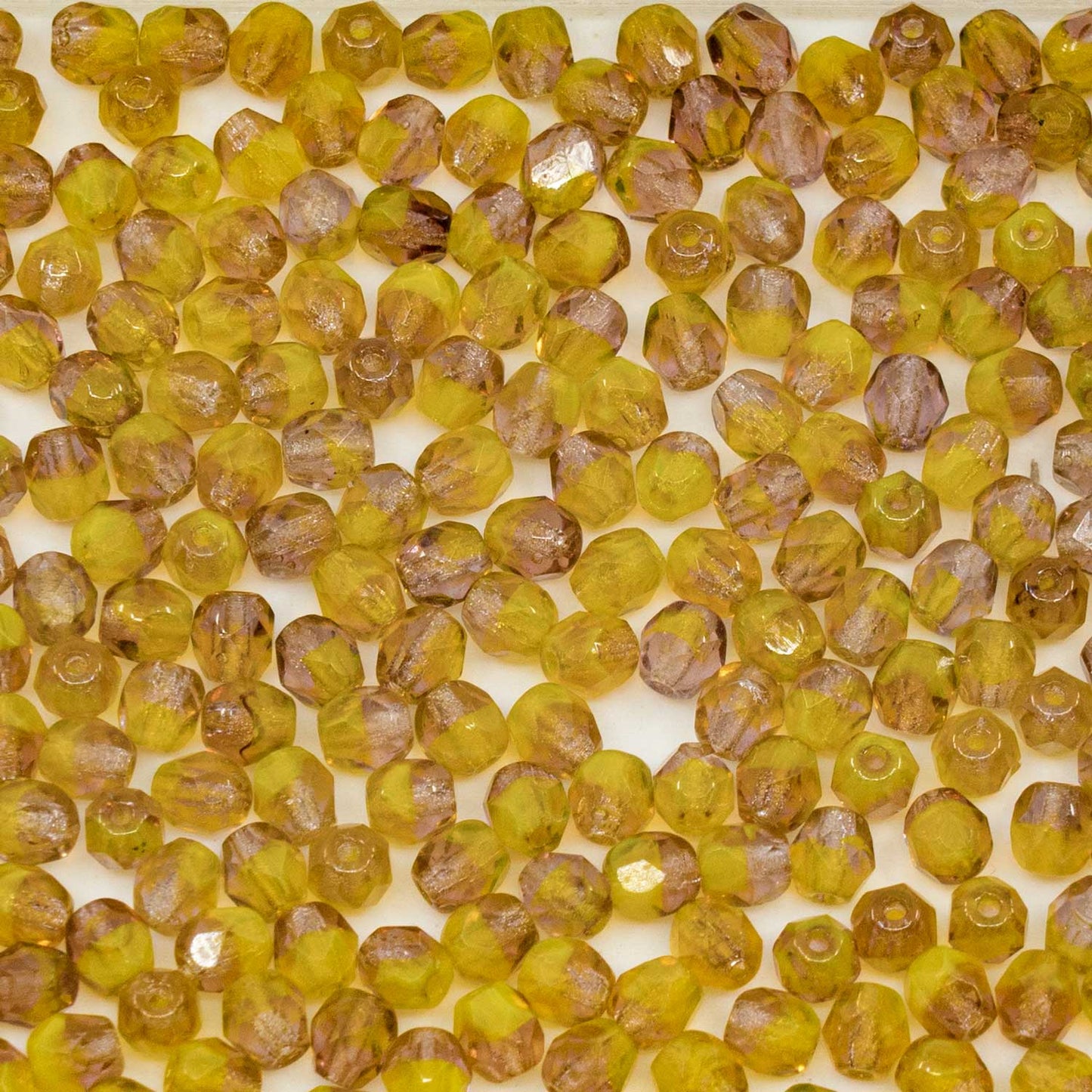 OUTLET 250g Faceted Round Fire Polished Beads, 4 x 4 mm, Topaz Opal Green (00030-81800), Glass, Czech Republic