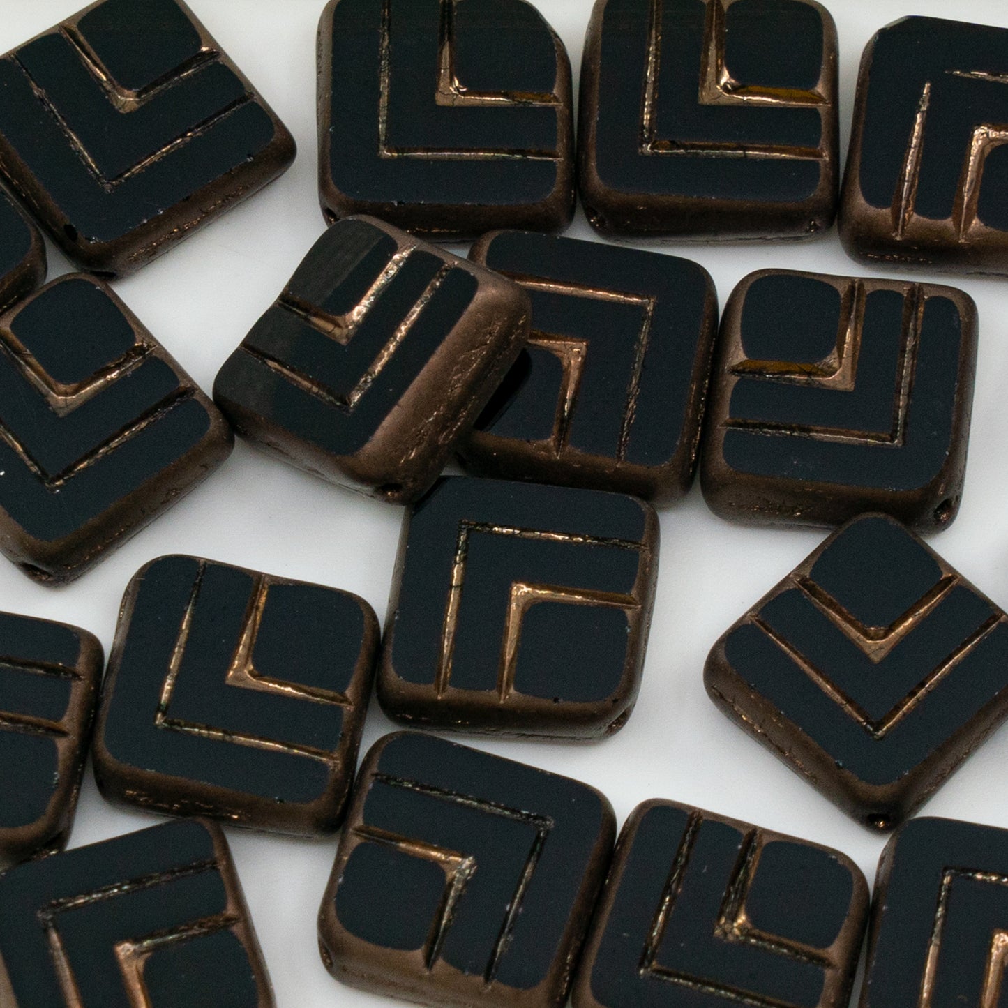 OUTLET 250g/50g Table Cut Rhomb Beads With Lines, 14 x 14 mm, Black Matte Bronze (23980-84100-14415), Glass, Czech Republic