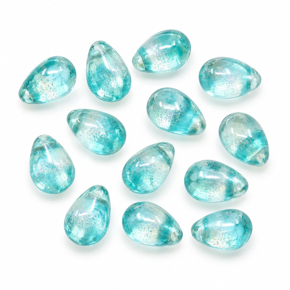 Drop Beads, Transparent Aqua Terracotta Silver (60020-15481), Glass, Czech Republic