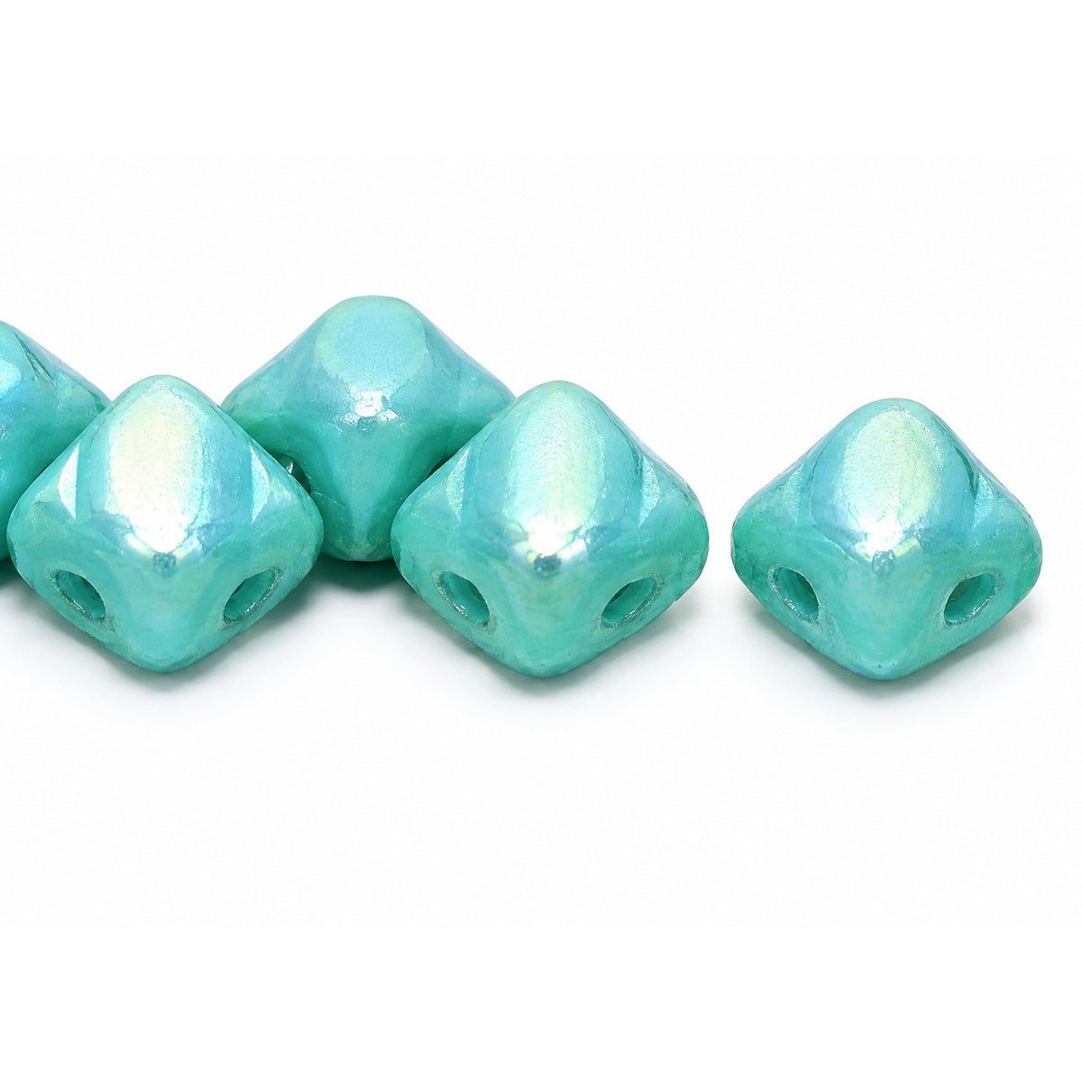 Silky 2-Hole Square Beads, Turquoise 28801 (63130-28801), Glass, Czech Republic