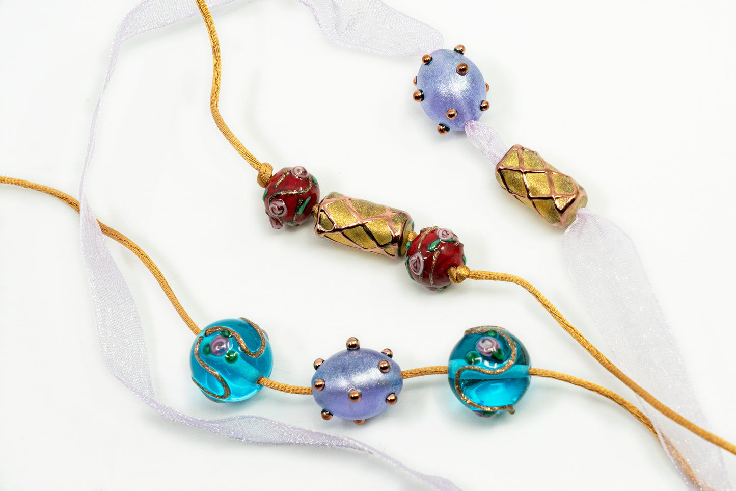 8 pcs mix of Bohemia Lampwork Czech Glass Beads with pearl decorated beads, modern lampwork desogn and round flower beads, LW 002