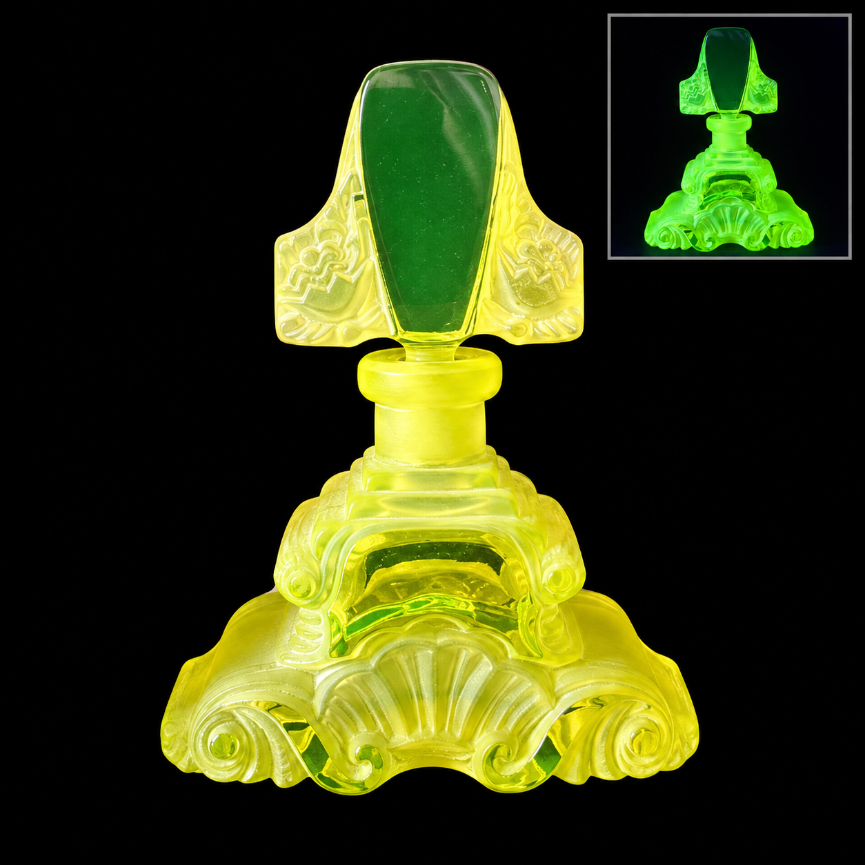 Uranium Vintage Bohemia Glass Perfume Bottle, Czech Republic, OUTLET