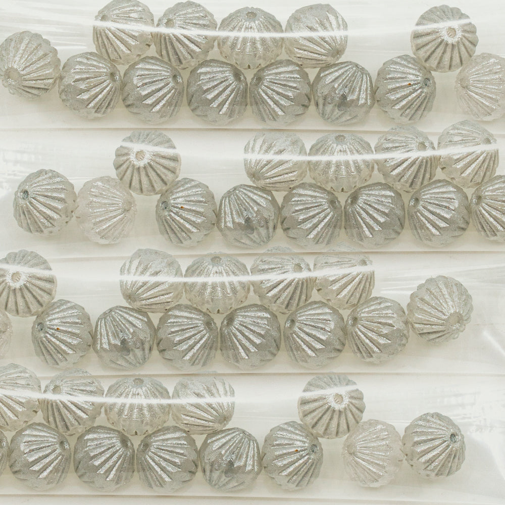 OUTLET 10 克多面火抛光 Lanthern 大教堂珠子,9 x 9 毫米,水晶 Dristex 银溅 (00030-D0201),玻璃,捷克共和国