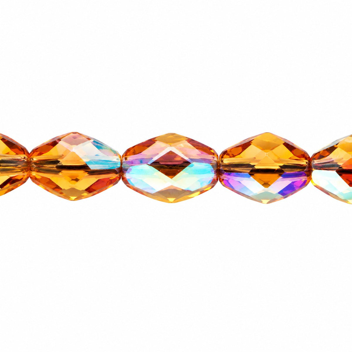 Oval Faceted Beads, Transparent Orange Ab (10060-28701), Glass, Czech Republic