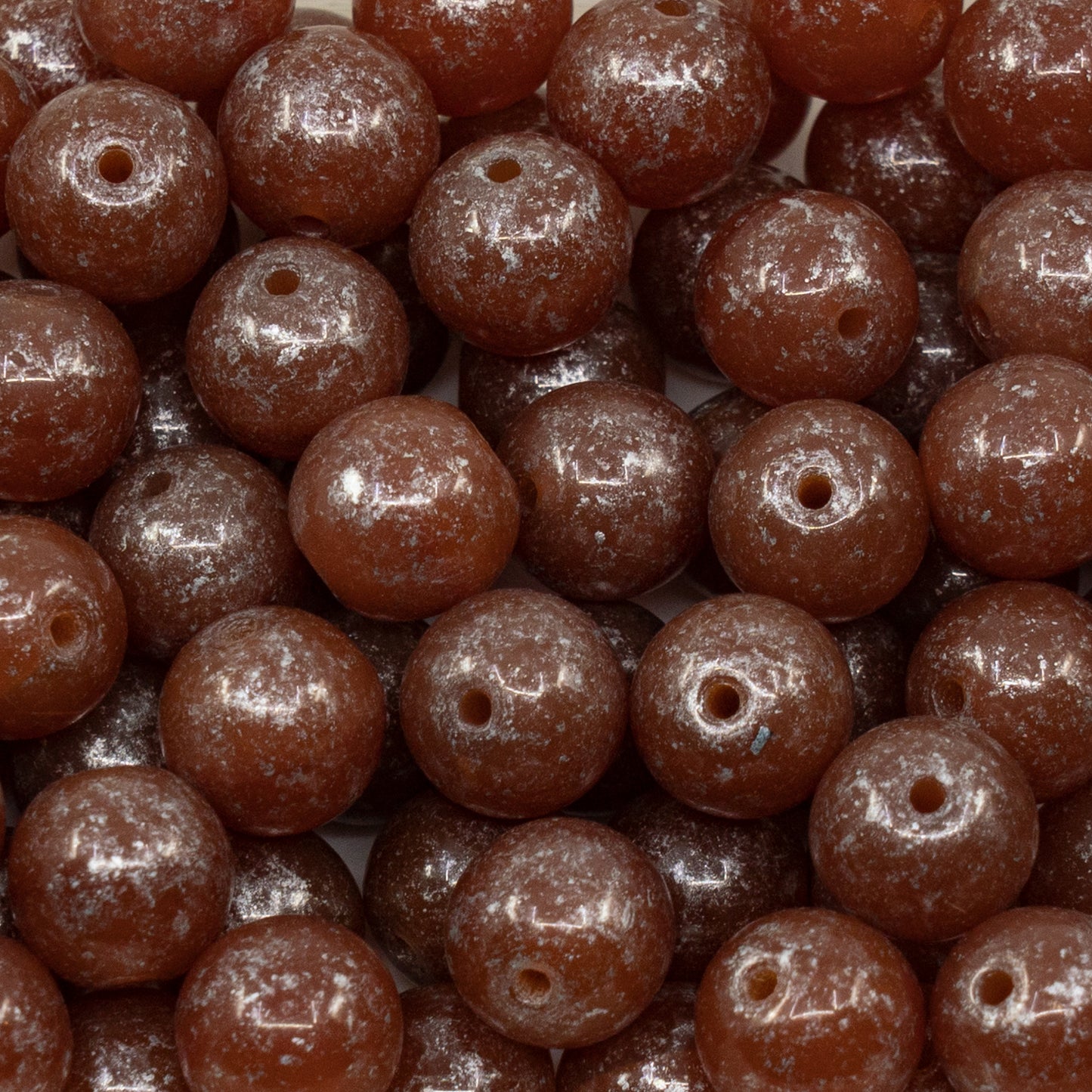 OUTLET 250g/50g Round Druck Beads, 10 x 10 mm, Opal Brown Gold Splash (12000-94401), Glass, Czech Republic