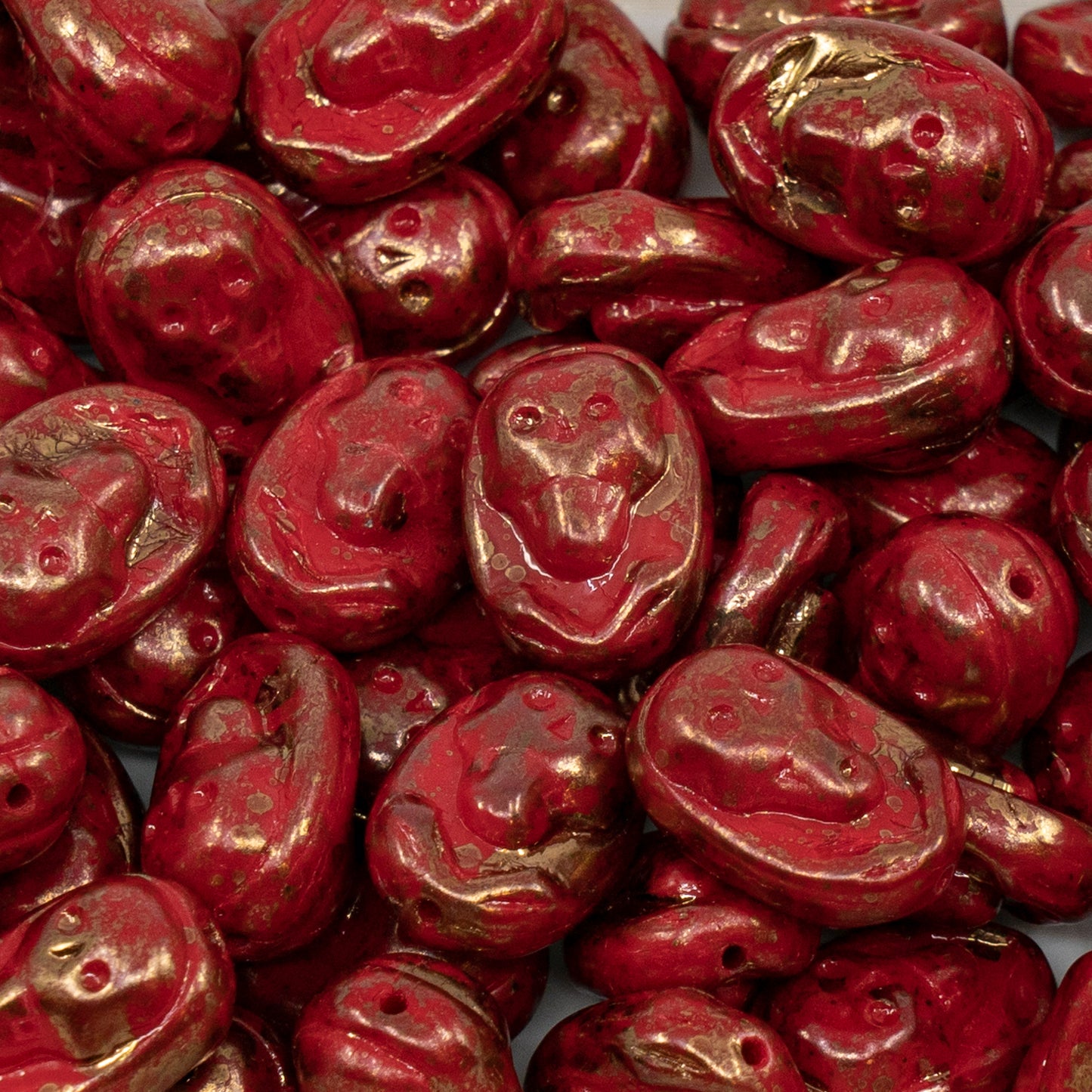 アウトレット 250g スカル入りオーバルビーズ、15 x 10 mm、不透明レッドテラコッタバイオレット(93200-15496)、ガラス、チェコ共和国