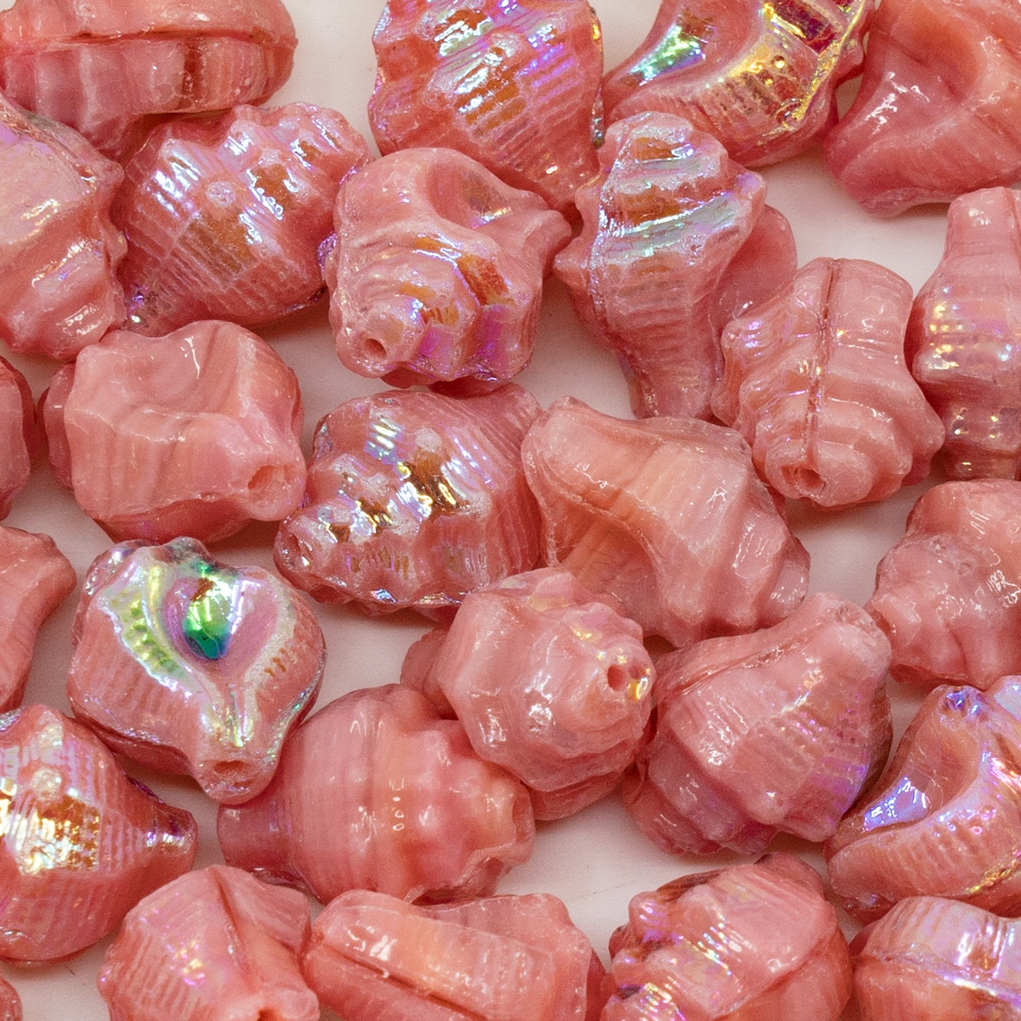 OUTLET 10 grams Murex Shell Beads, 15 x 12 mm, Pink AB, Glass, Czech Republic