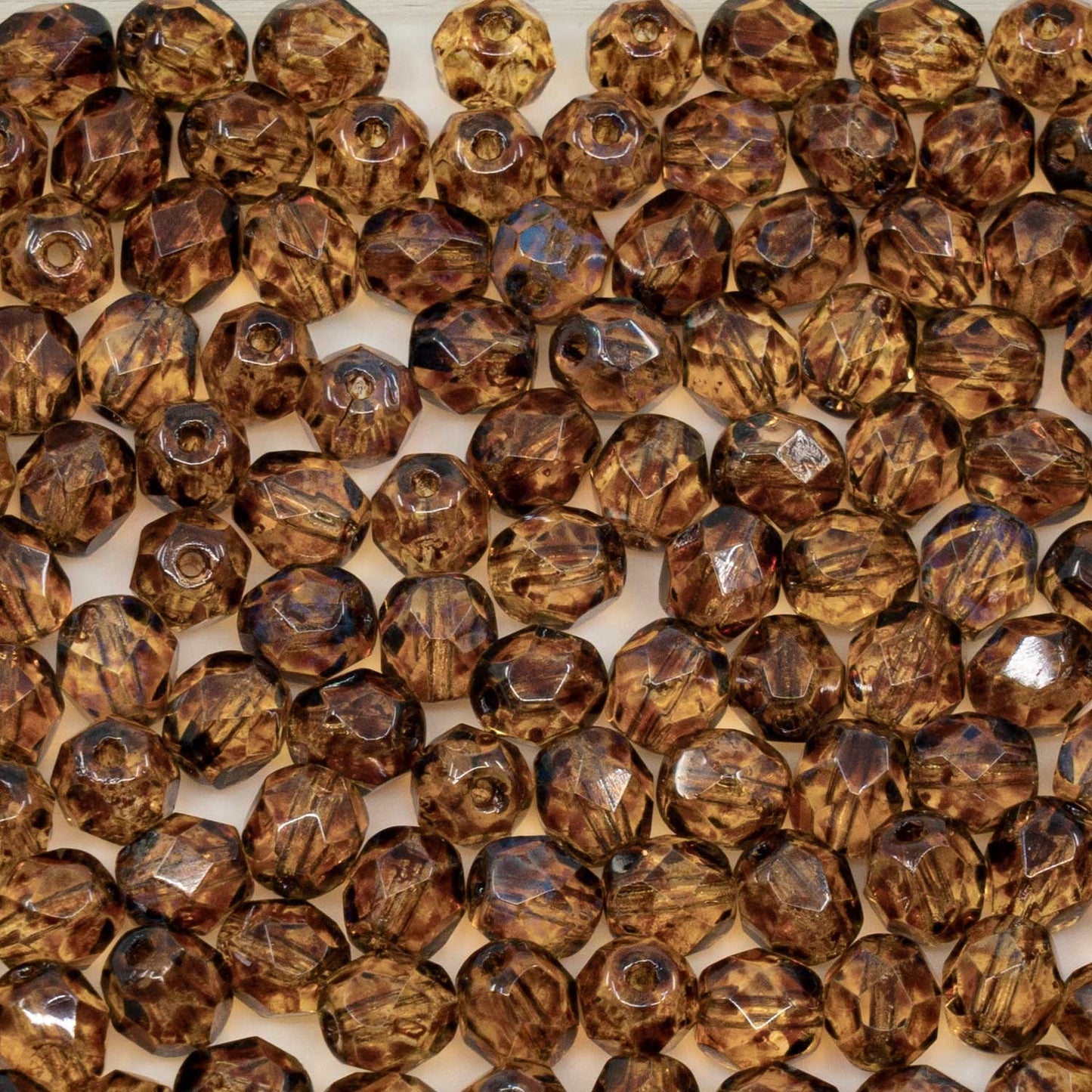 アウトレット 250g ファセット加工 ファイアポリッシュ ラウンドビーズ 6 x 6 mm クリスタルロザリンミックストラバーチン (70131-86800) ガラス チェコ共和国