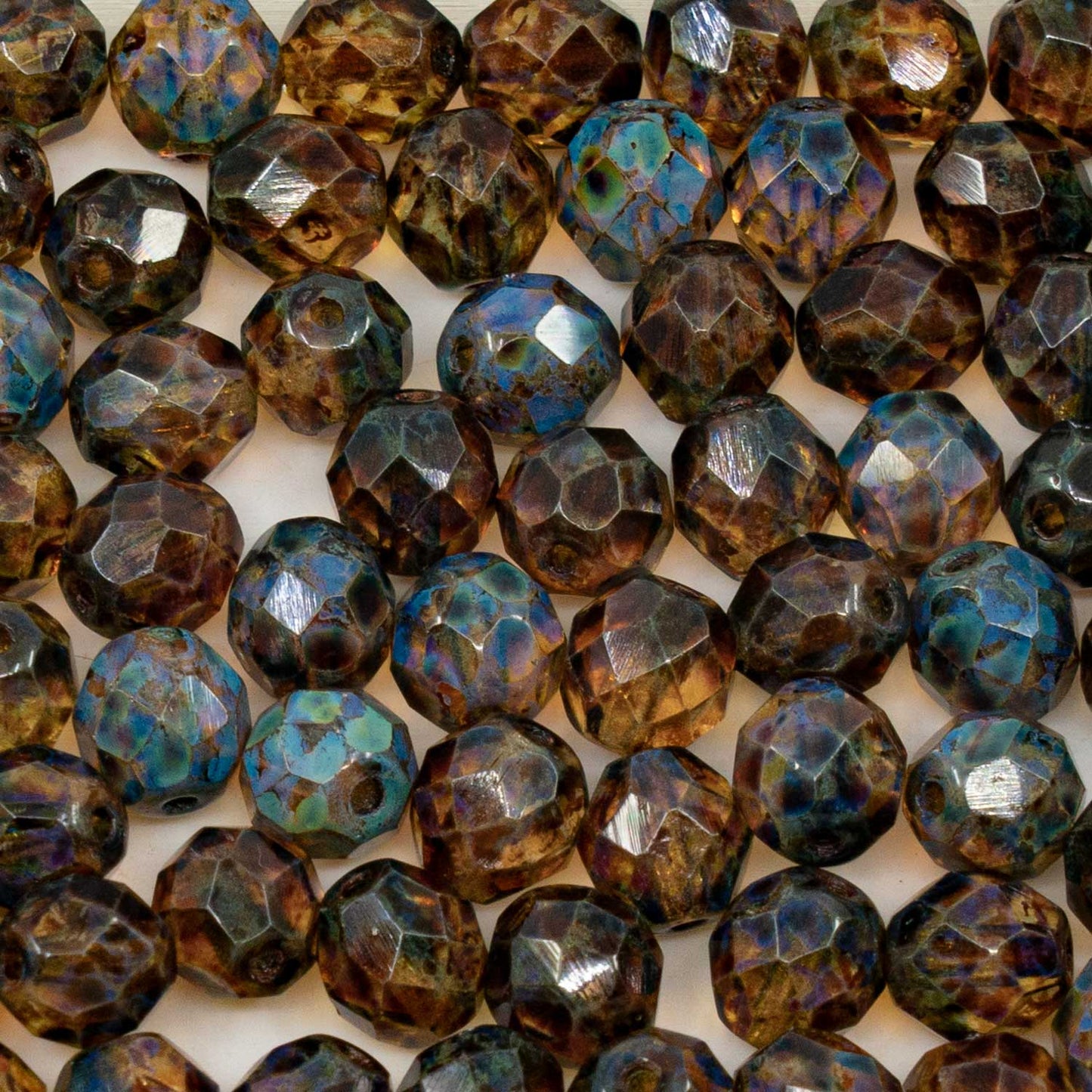 アウトレット 250g ファセットラウンドファイアポリッシュビーズ、8 x 8 mm、ミックスブルークリスタルトラバーチン(00030-81800)、ガラス、チェコ共和国