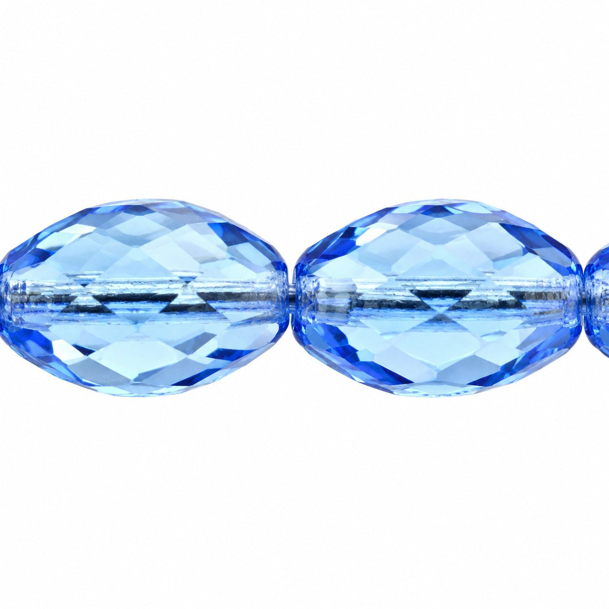 Oval Faceted Beads, Transparent Blue (30020), Glass, Czech Republic