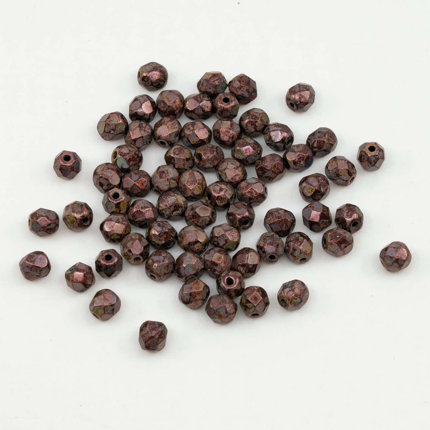 OUTLET 10 grams Faceted Round Fire Polished Beads, Black Copper Luster Spotted (23980-65324), Glass, Czech Republic