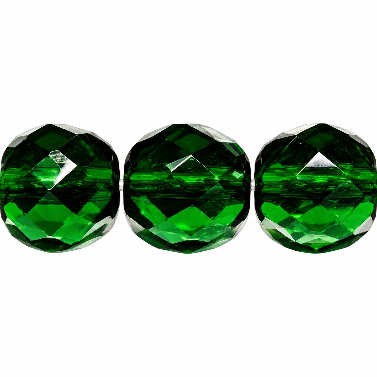Faceted Round Fire Polished Beads, Transparent Green Emerald (50060), Glass, Czech Republic