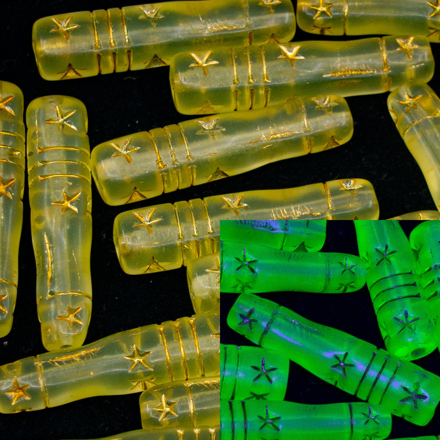 OUTLET 250g/50g Balustre Beads, 29 x 7 mm, Transparent Yellow Matte Gold Lined (80130-84100-54302), Glass, Czech Republic