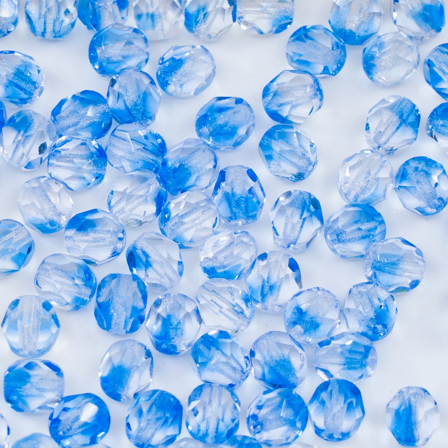 OUTLET 250g/50g Faceted Round Fire Polished Beads, 6 x 6 mm, Mixed Blue Crystal (30051), Glass, Czech Republic