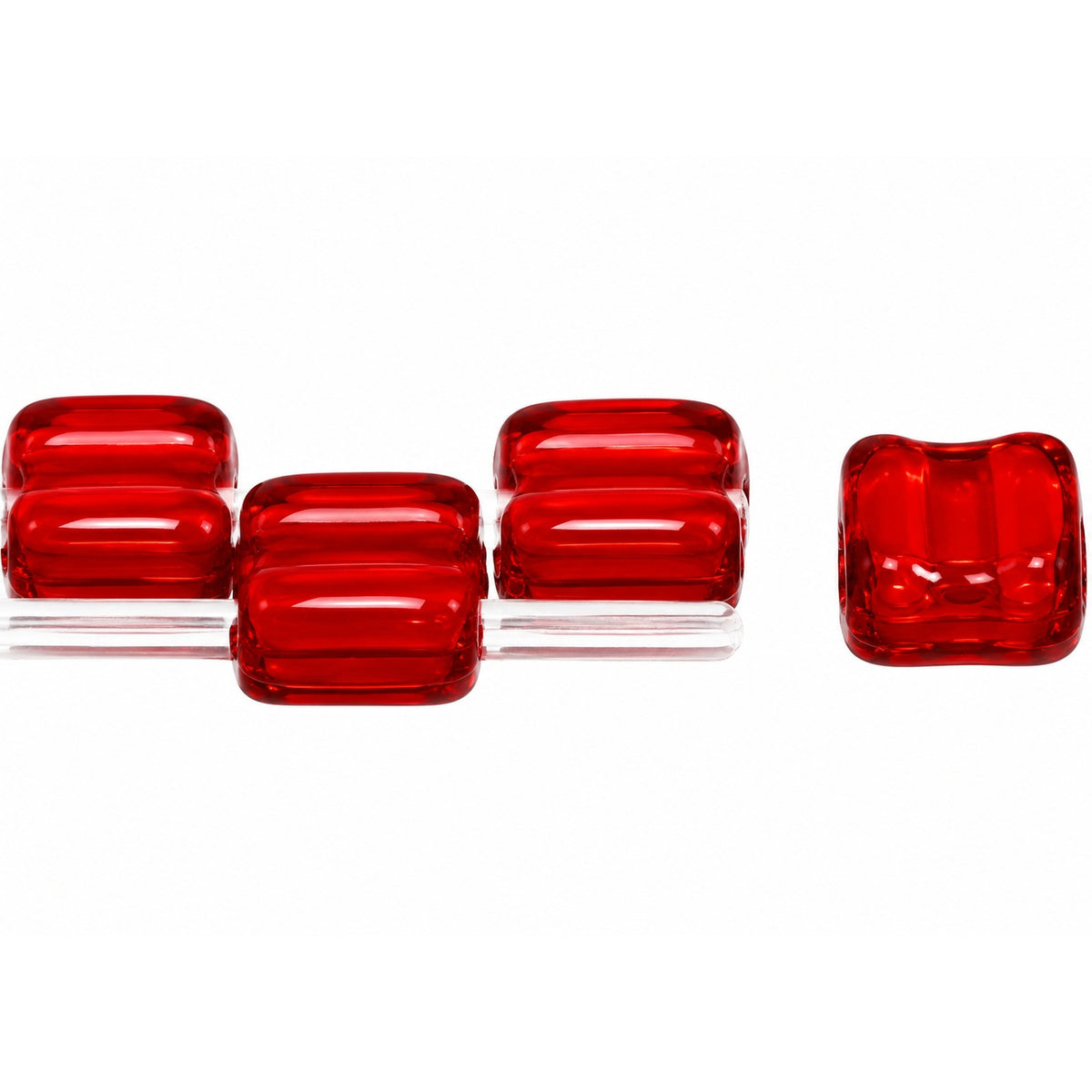 Silky 2-Hole Square Beads, Transparent Red (90100), Glass, Czech Republic