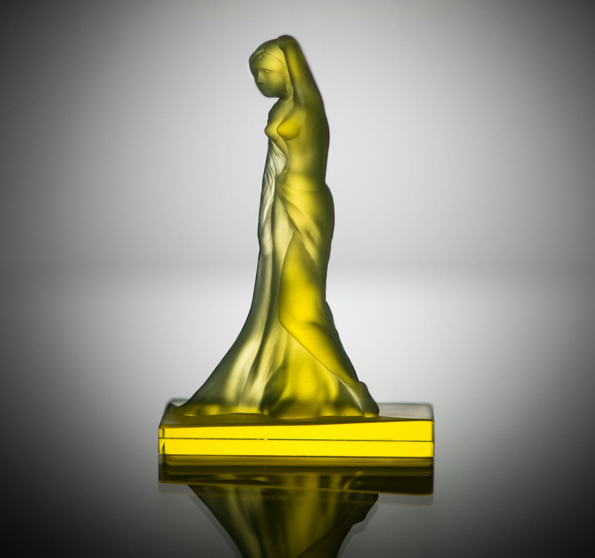 Woman on a Pedestal Sculpture, Large – Uranium Art Glass, Czech Republic, OUTLET