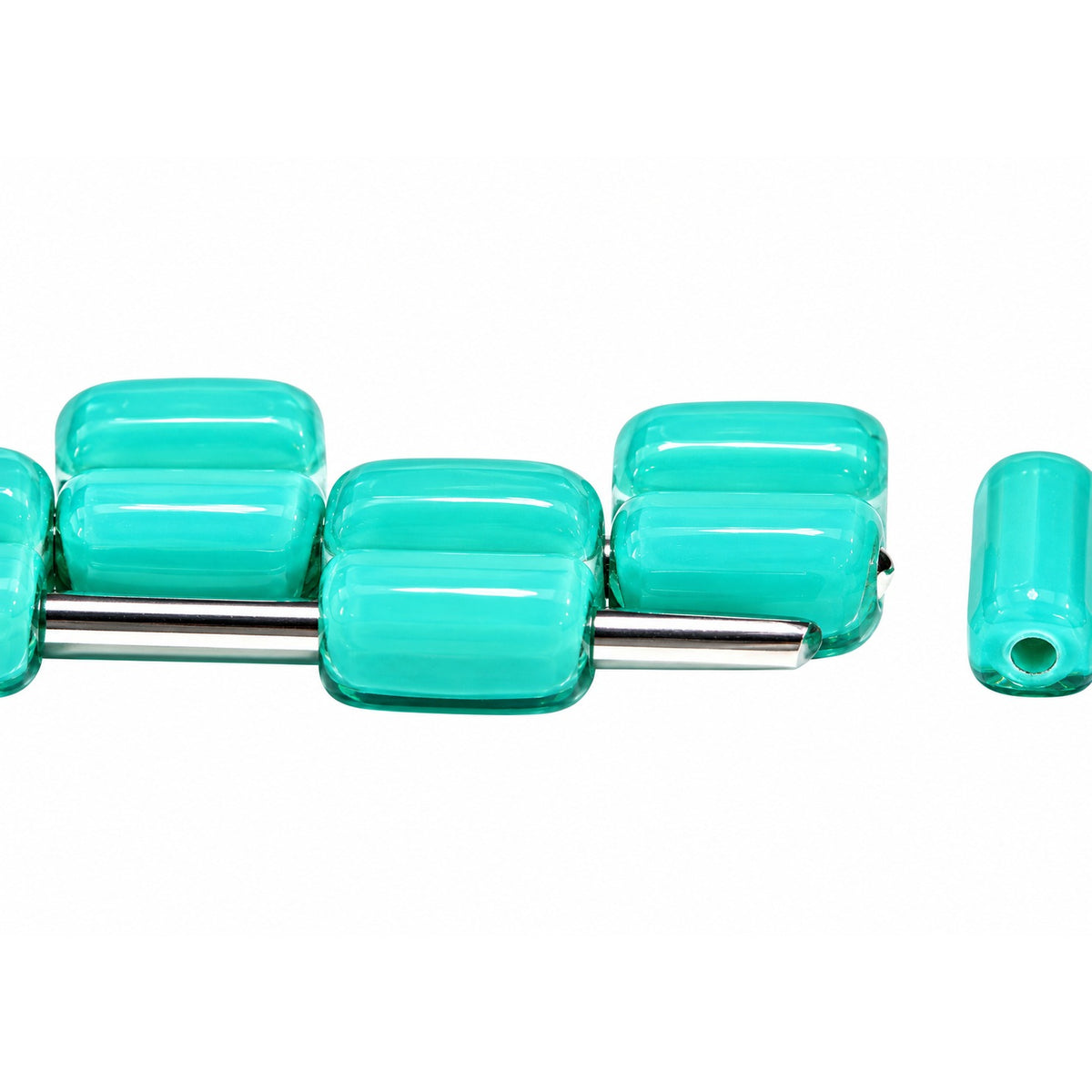 Silky 2-Hole Square Beads, Turquise (63120), Glass, Czech Republic
