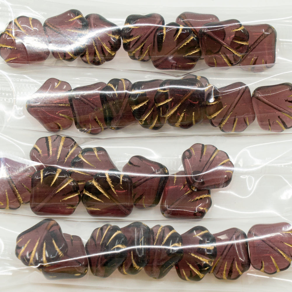 OUTLET 10 grams Pressed Beads, 14 x 14 mm, Amethyst Gold Lined (20060-54302), Glass, Czech Republic