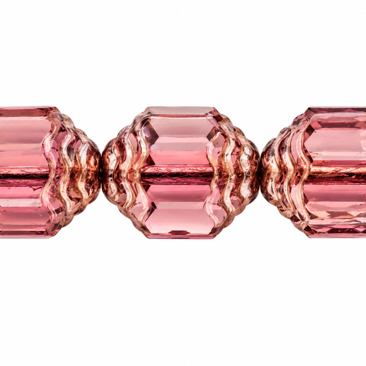 Special Cut Faceted Fire Polished Beads, Transparent Light Amethyst Copper Lined (20040-54307), Glass, Czech Republic