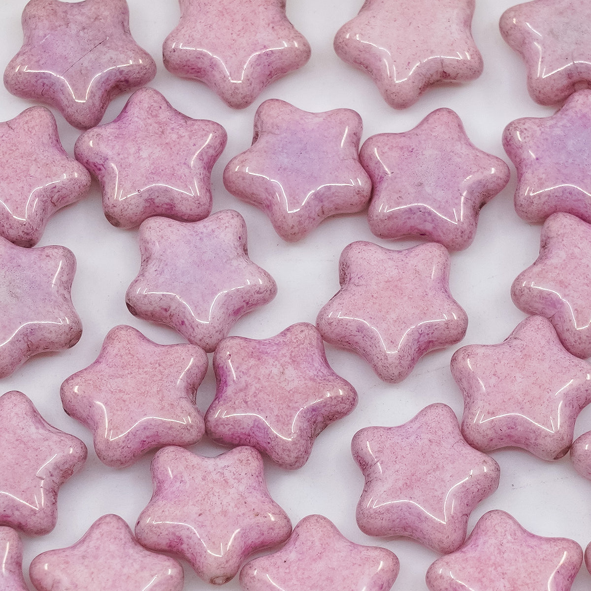 OUTLET 250g/50g Flat Star Beads, 12 x 12 mm, White Opal Luster Lila (02020-14494), Glass, Czech Republic
