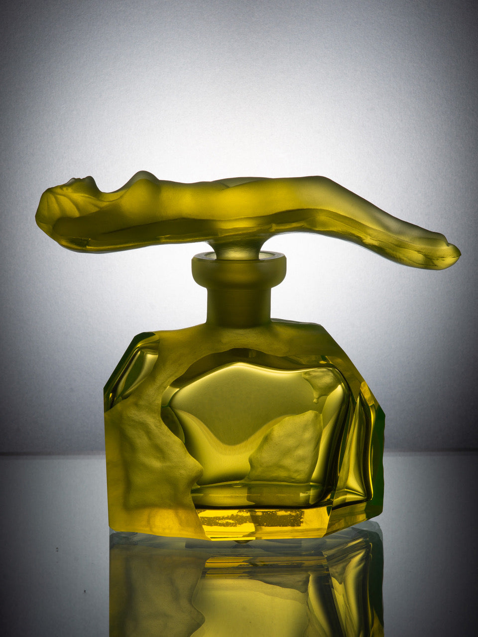 Rock Perfume Bottle with Reclining Woman Stopper – Uranium Art Glass, Czech Republic, OUTLET