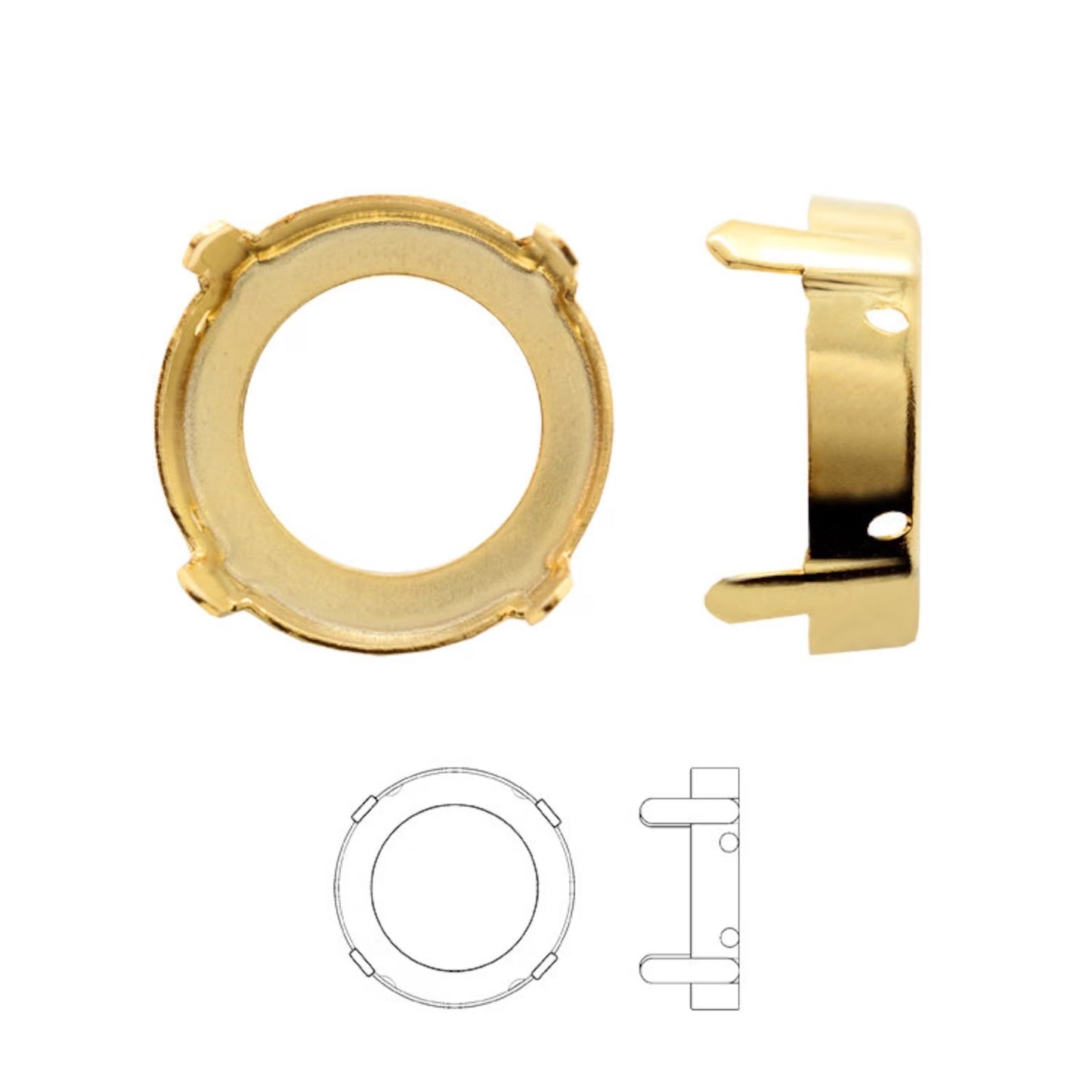 Chaton Round Metal Settings with Prongs - Fits to Chaton Shape Round Stone Crystals - Different colors and Sizes - For sewing / soldering