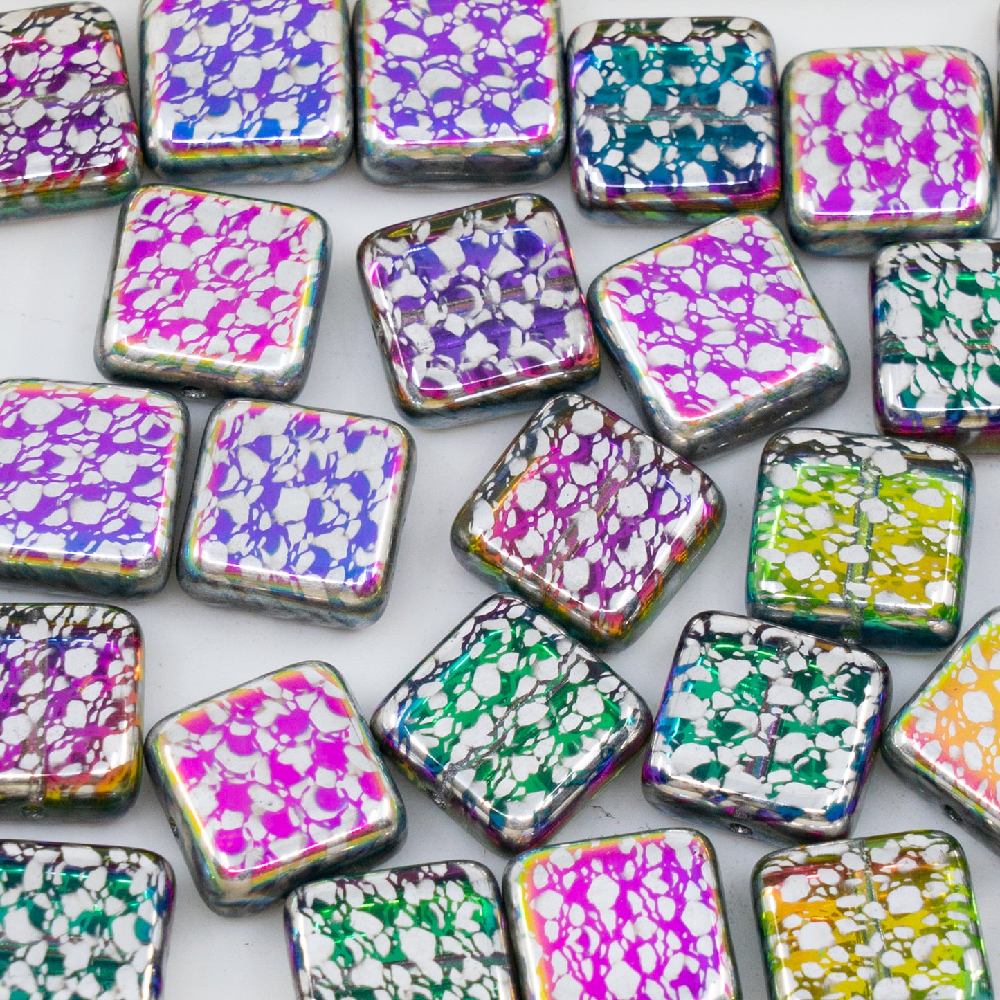 OUTLET 250g/50g Square Beads, 10 x 10 mm, Batika Mixed Colors 218 (BATIKA-MIX-218), Glass, Czech Republic