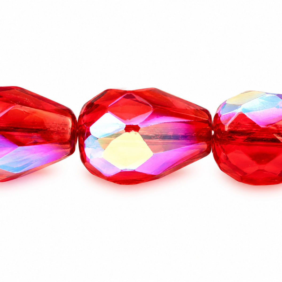 Faceted Fire Polished Beads Special Cut, Ruby Red Ab (90080-28701), Glass, Czech Republic