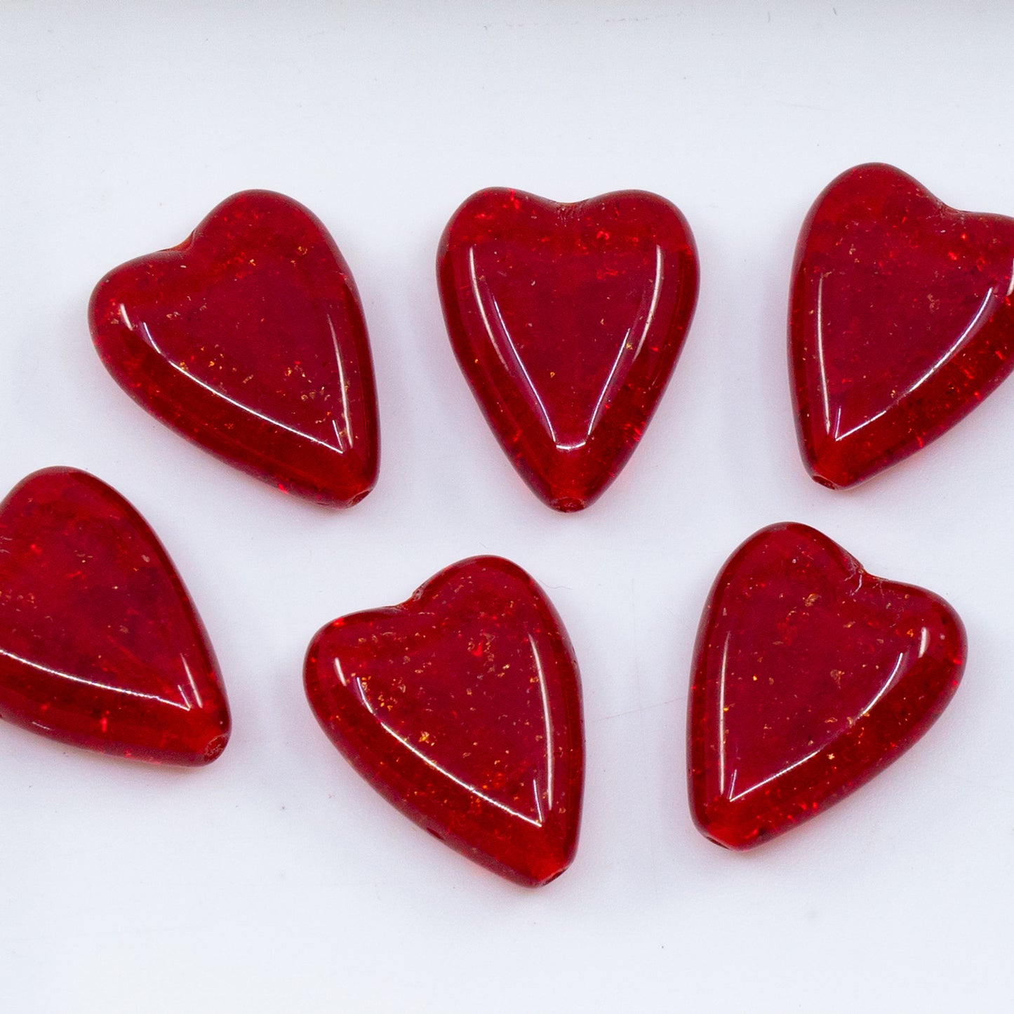 OUTLET 10 grams Elongated Heart Beads, 16 x 13 mm, Transparent Red Cracked (90090-85500), Glass, Czech Republic