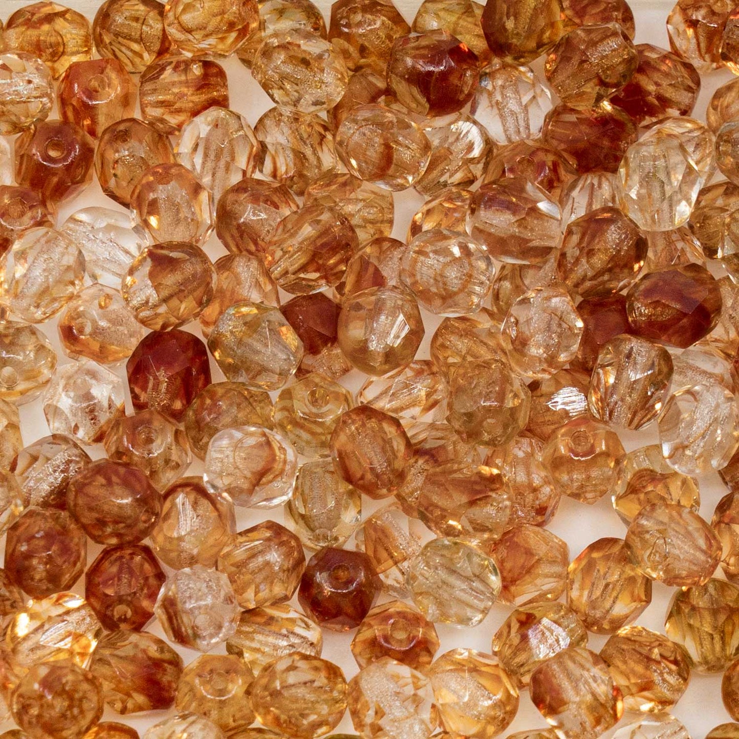 OUTLET 250g Faceted Round Fire Polished Beads, 6 x 6 mm, Brown Stripes Crystal (00030-81800), Glass, Czech Republic