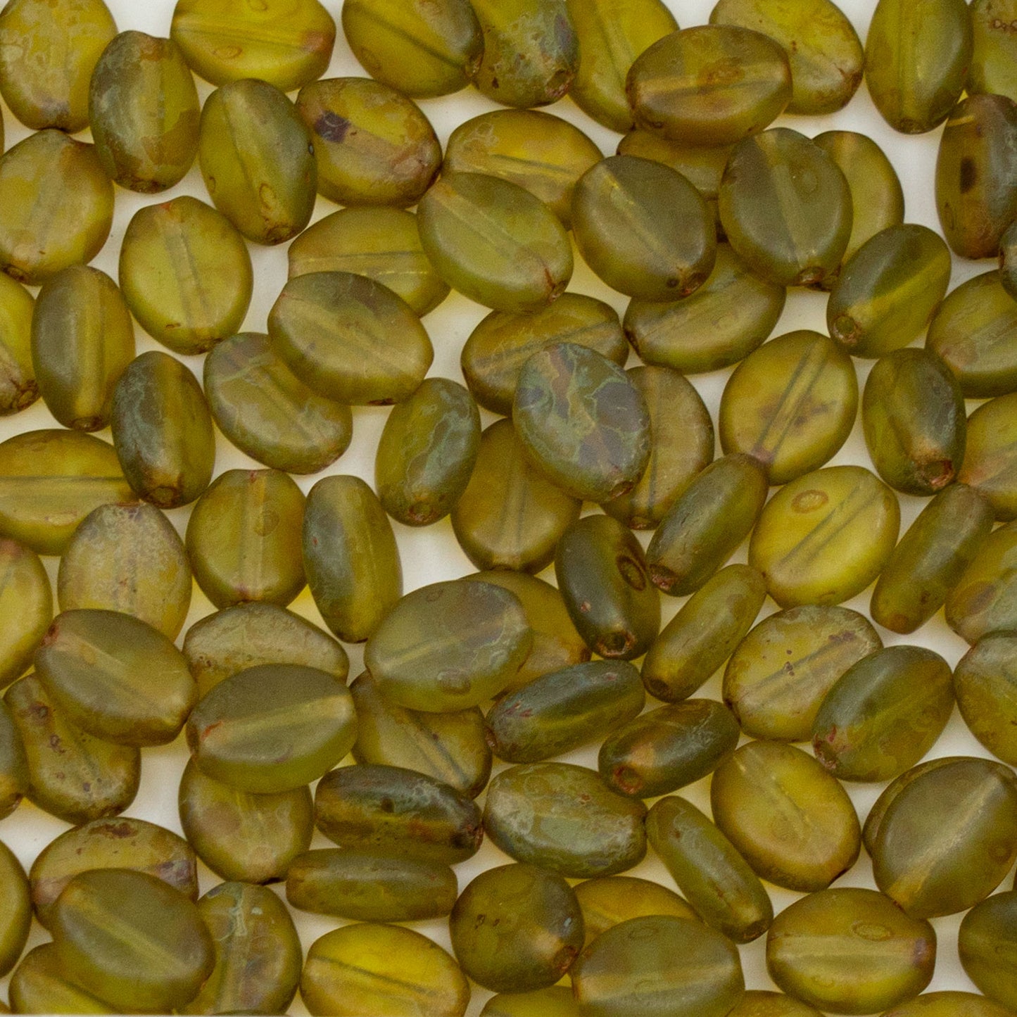 OUTLET 250g Oval Beads, 8 x 9 mm, Transparent Green Matte Stain With Luster Blue (50230-84110-65431), Glass, Czech Republic