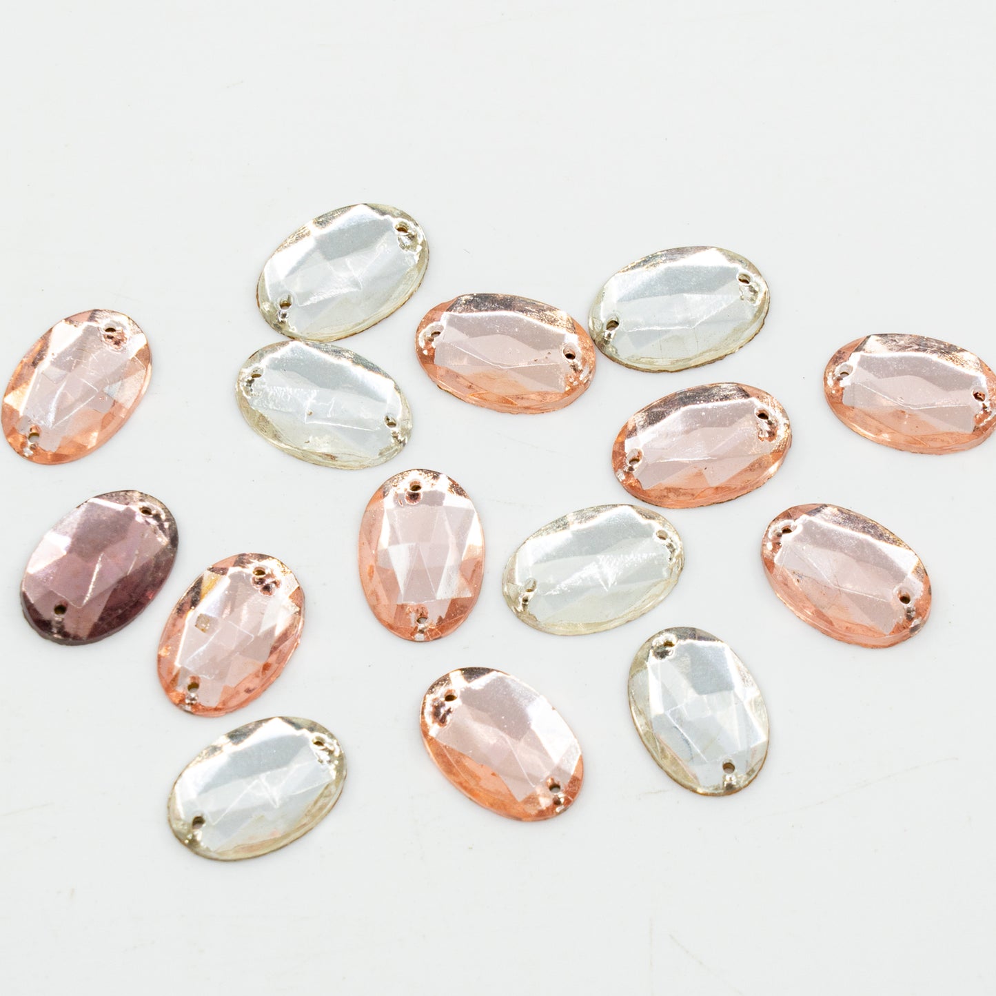 OUTLET 10 grams Pressed Cabochon (Without Hole), 11 x 16 mm, Pink Crystal Mixed Colors 2Hole Ovl (pink-crystal-mix-2hole-ovl), Glass, Czech Republic