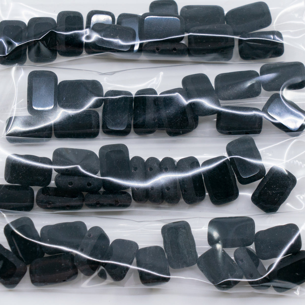 OUTLET 10 grams Table Cut Rectangle Beads With 2Holes, 12 x 8 mm, Black Matte (23980-84100), Glass, Czech Republic