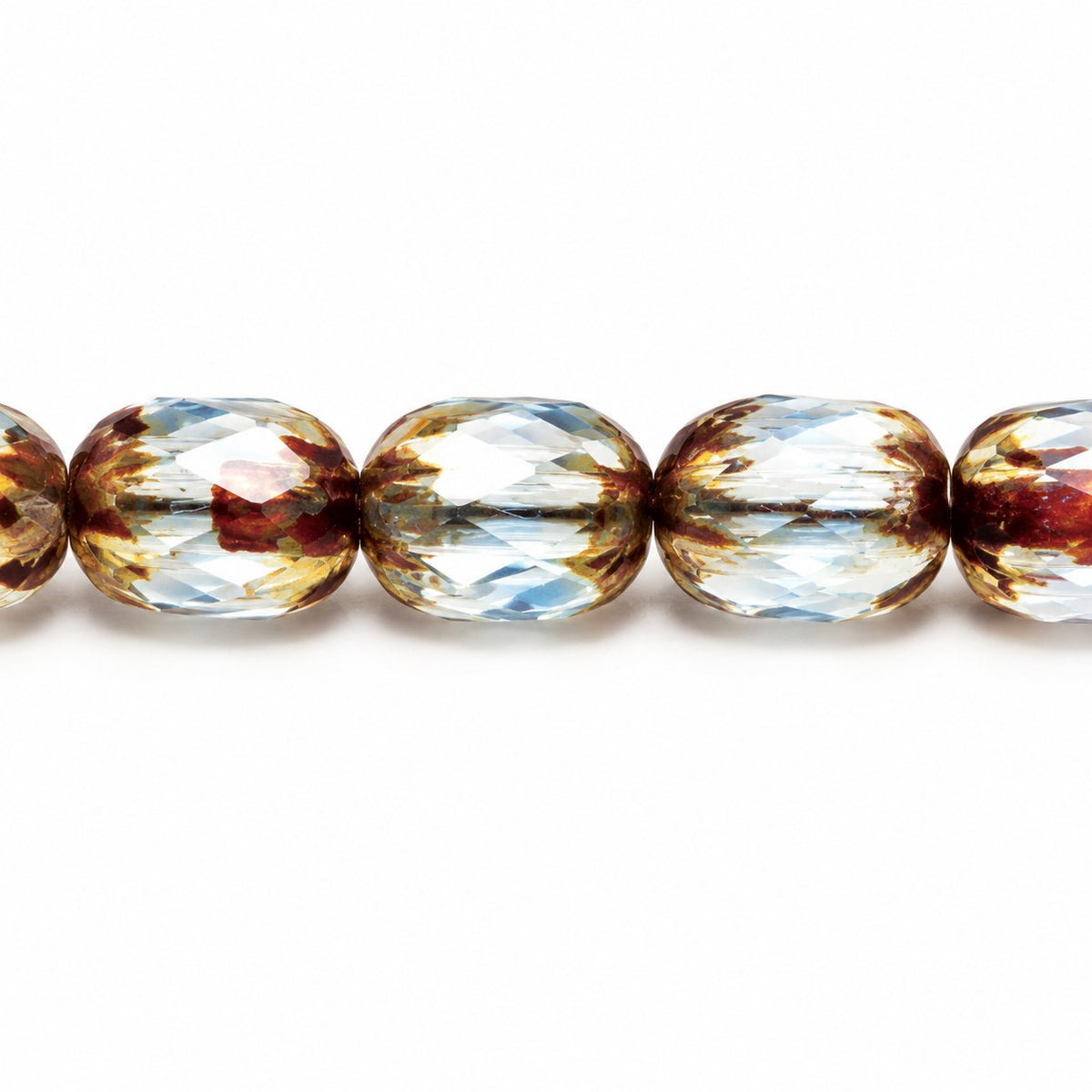 Faceted Fire Polished Beads Special Cut, Transparent Blue Stain Strong (30020-86805), Glass, Czech Republic