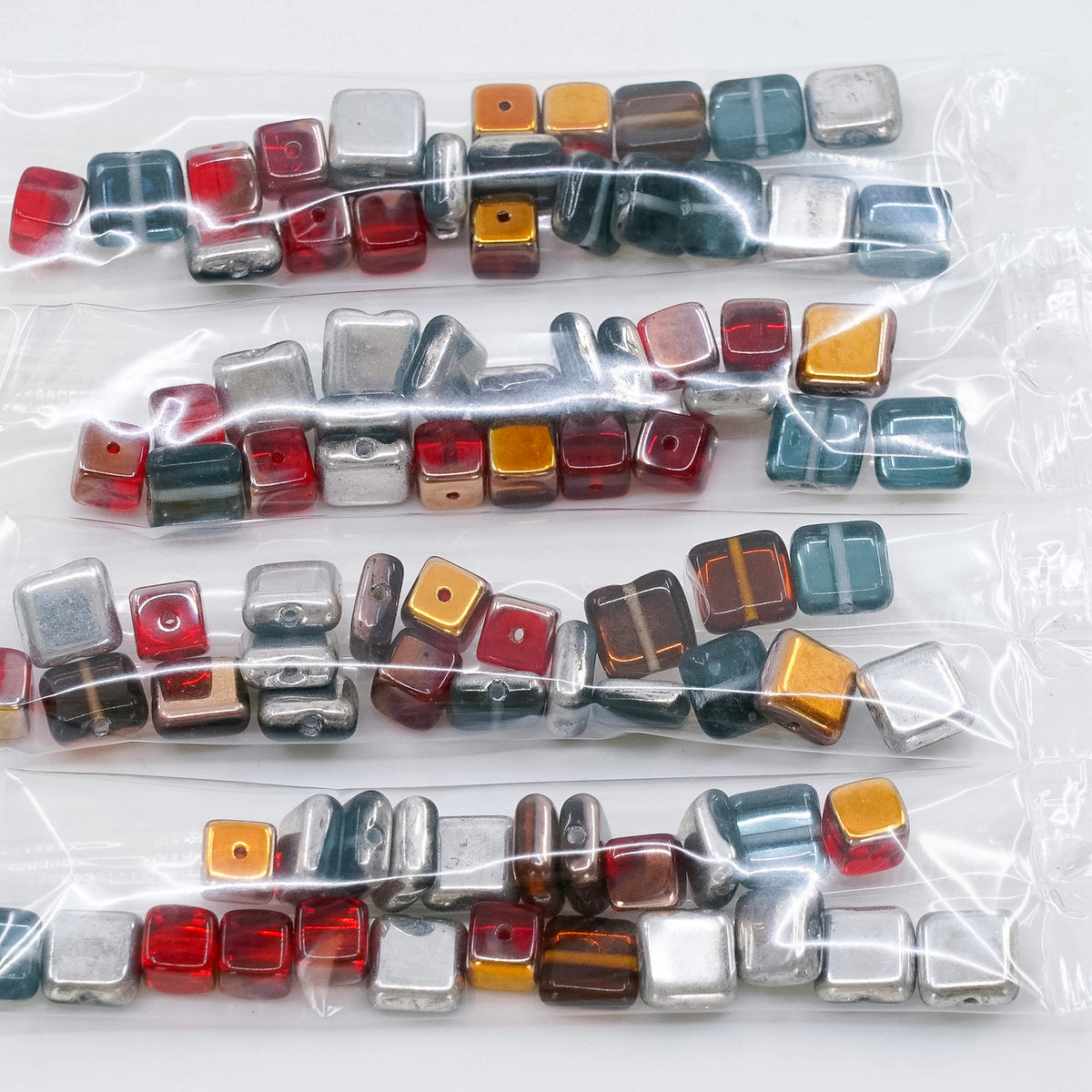 OUTLET 10 grams Pressed Square And Cube Bead Mix, size mix, Cube & Tile Mix (), Glass, Czech Republic