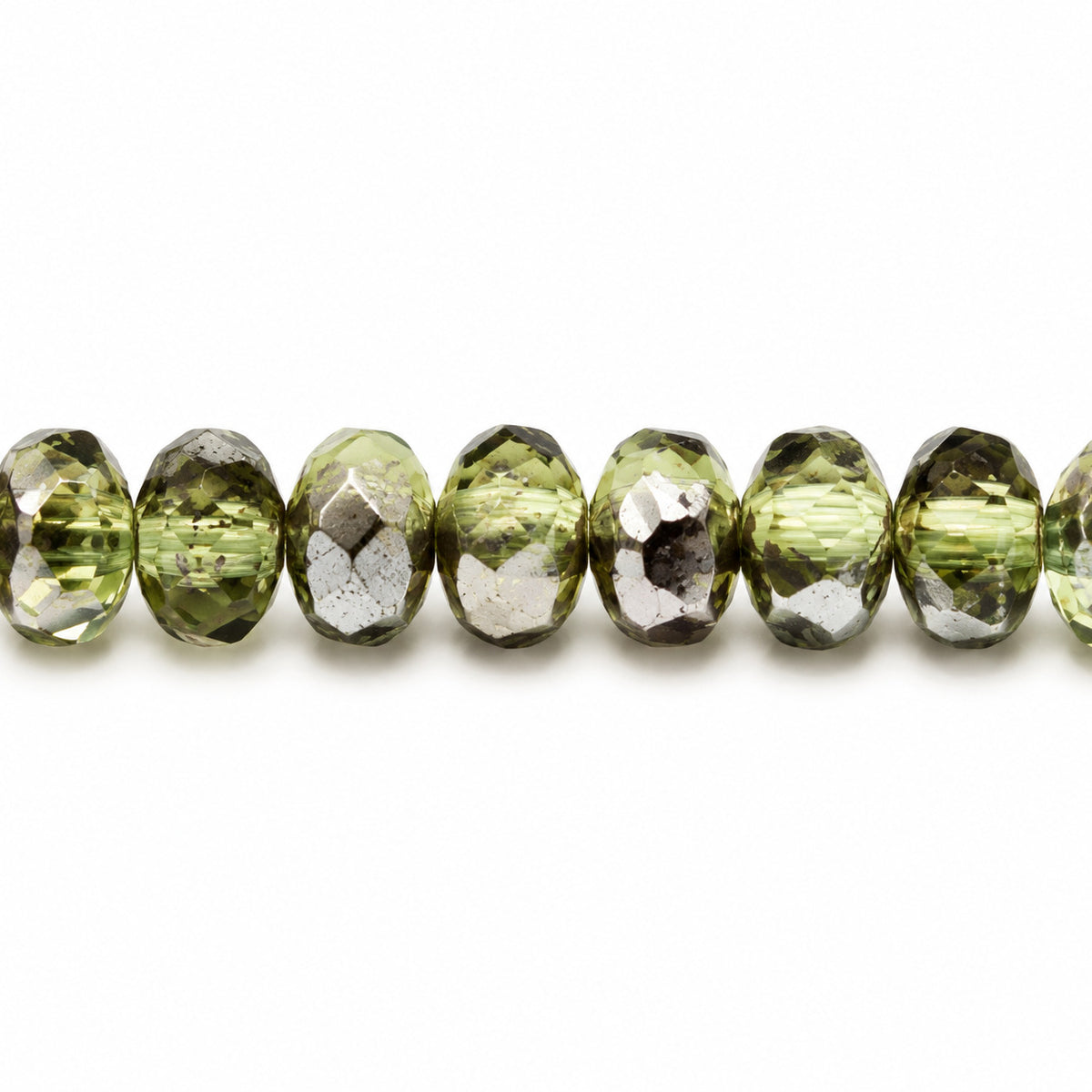 Special Cut Faceted Fire Polished Beads, Transparent Green Chrom (50200-27401), Glass, Czech Republic
