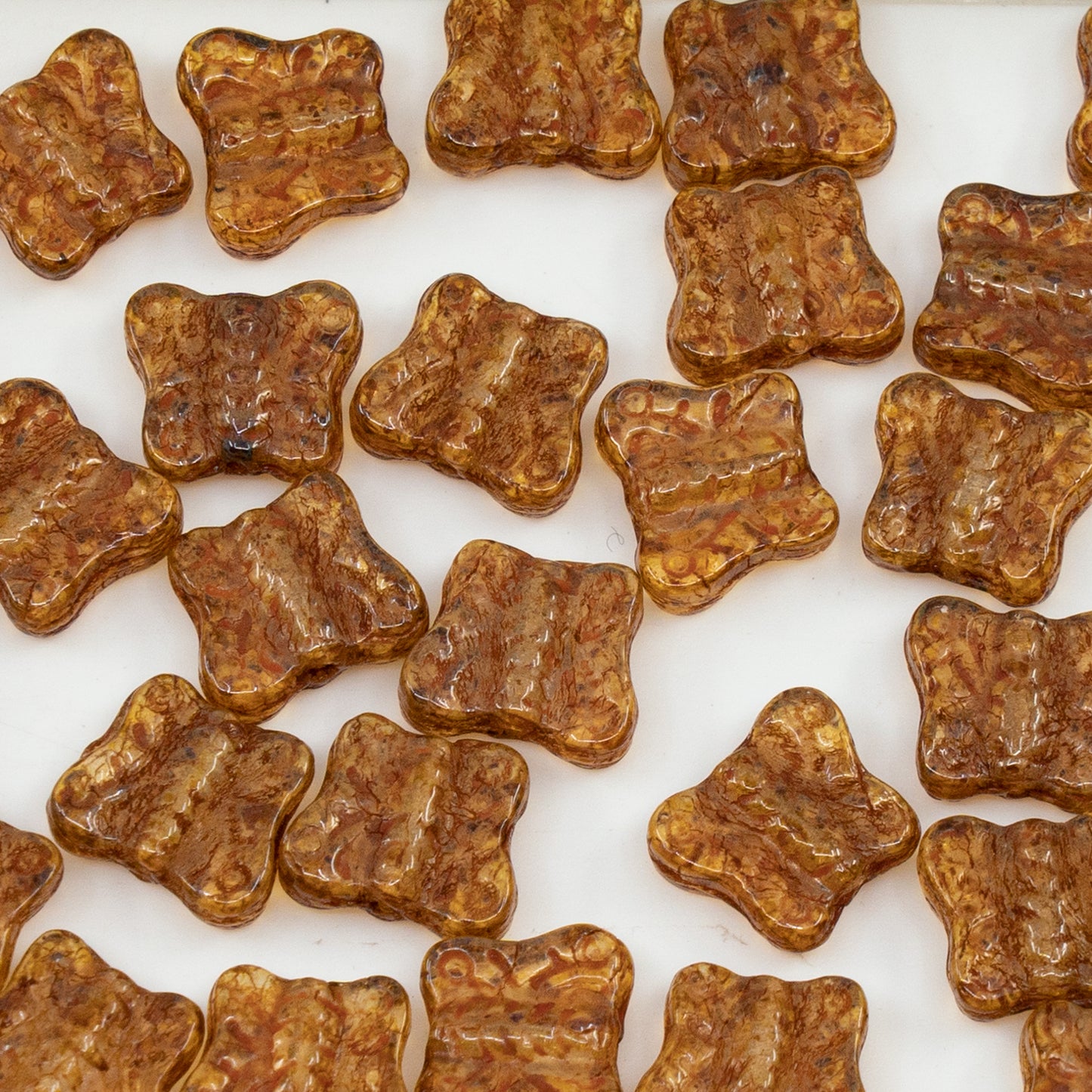 OUTLET 250g/50g Pressed Beads Butterflies, 12 x 12 mm, Crystal Travertin (00030-86800), Glass, Czech Republic