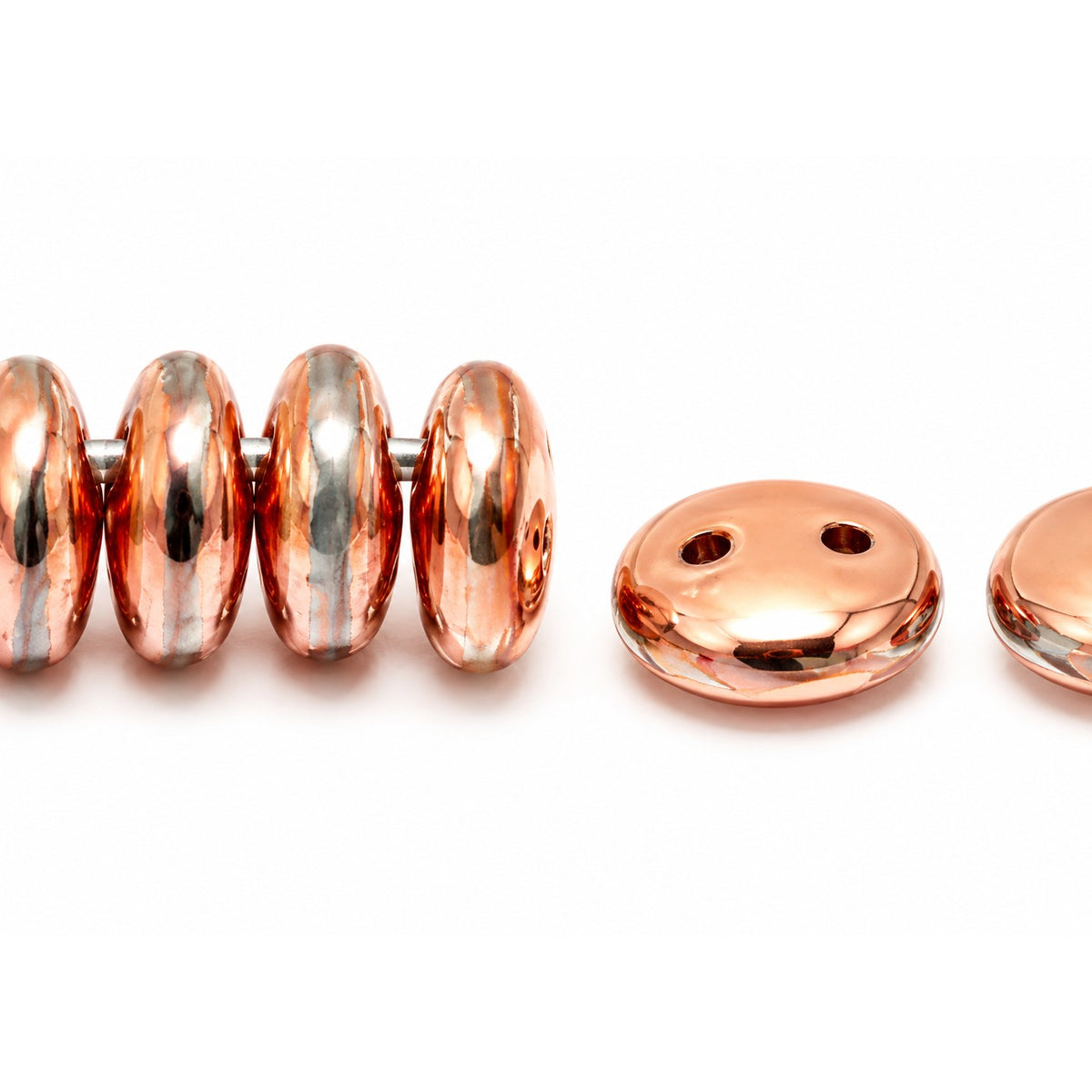 Donuts And Discs 2-Hole Pressed Beads, White 27100 (2010-27100), Glass, Czech Republic
