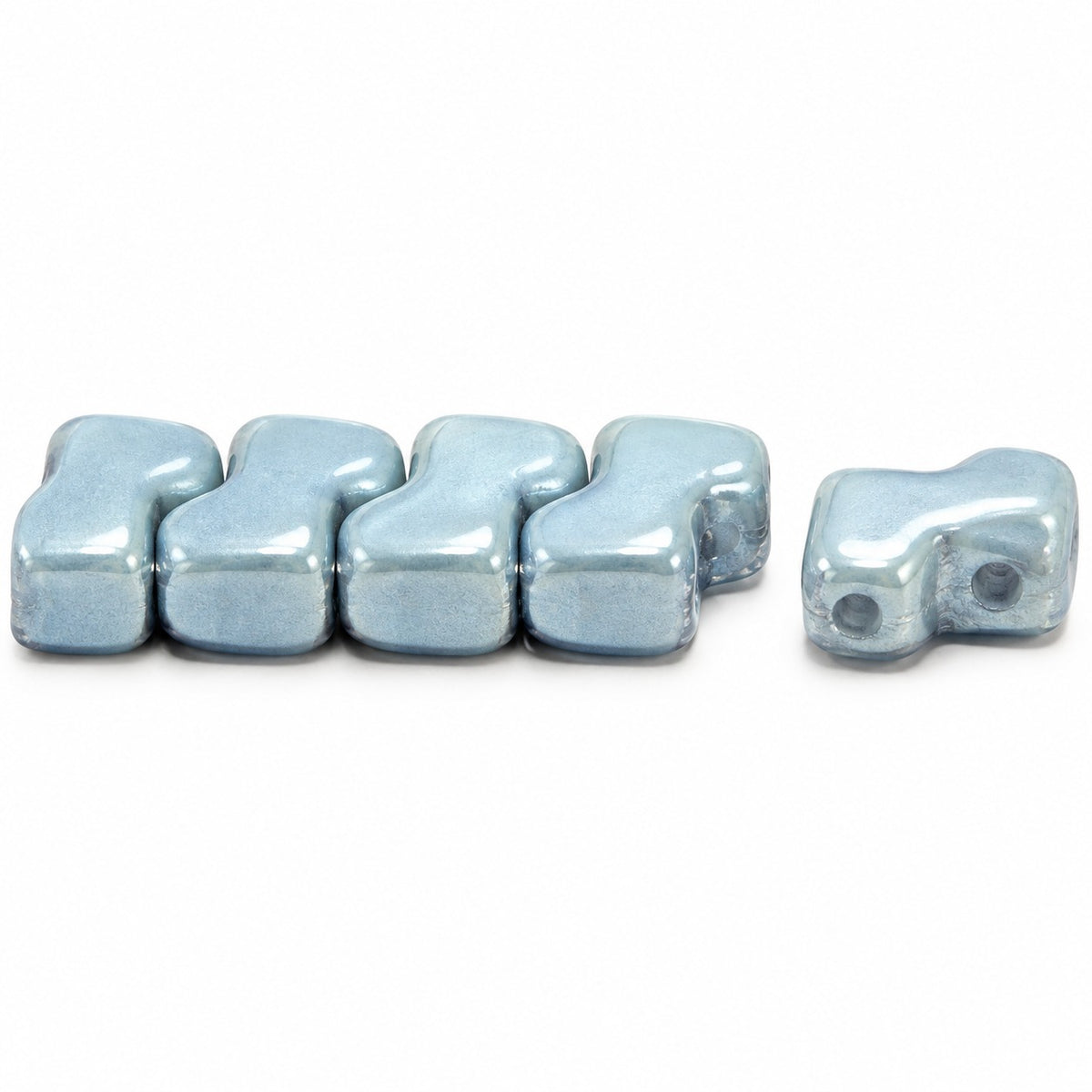 2-Hole Pressed Beads, Chalk White Luster Blue Full Coated (03000-14464), Glass, Czech Republic