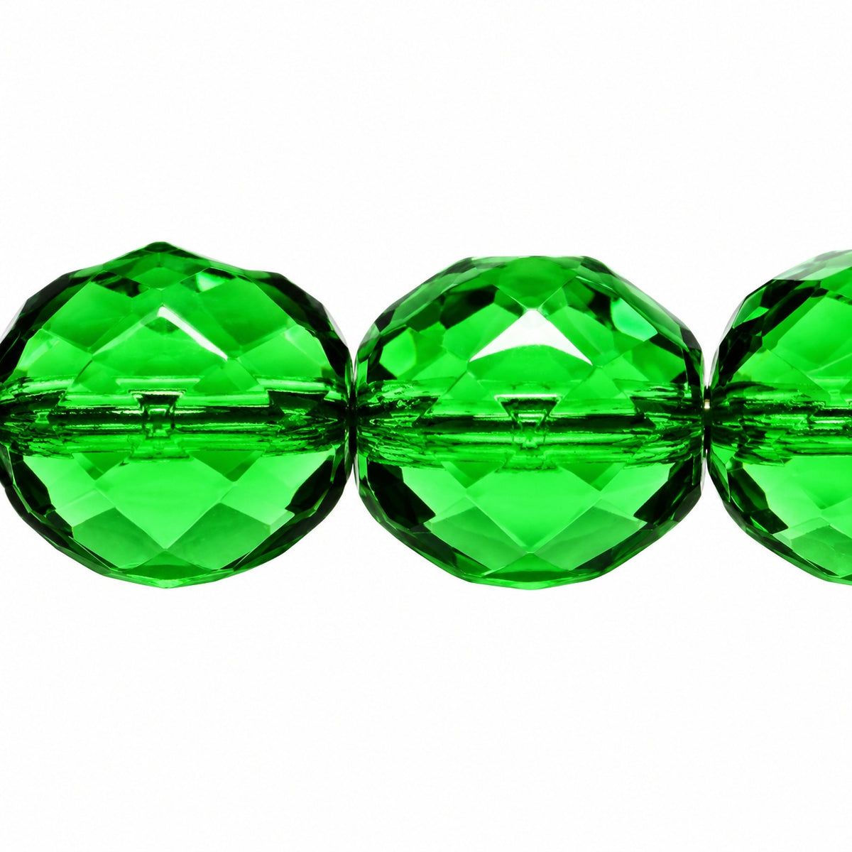 Faceted Round Fire Polished Beads, Transparent Green (50110), Glass, Czech Republic