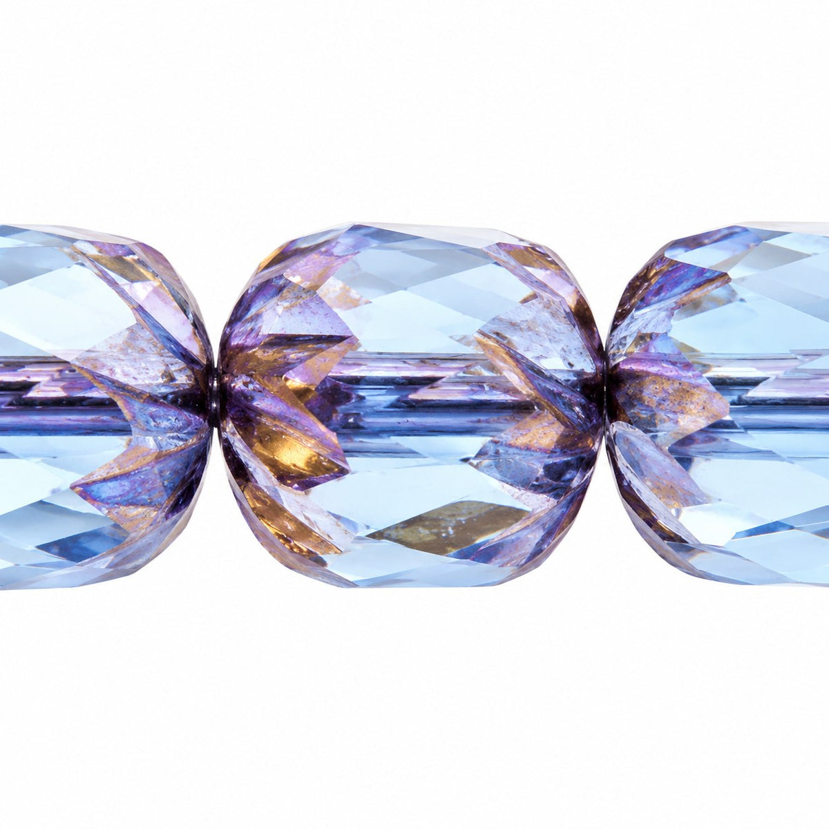 Faceted Fire Polished Beads Special Cut, Transparent Blue Luster Violet Full Coated (30040-14496), Glass, Czech Republic