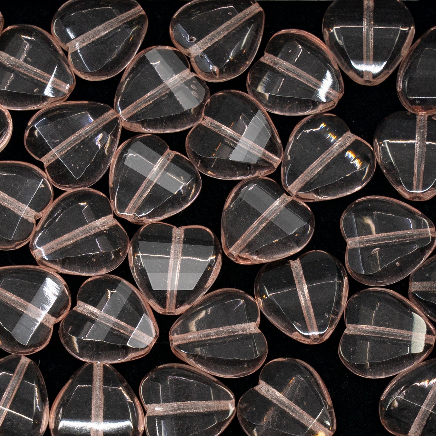 アウトレット 10グラム ファセットカット スペシャルカット ハートビーズ 12 x 12 mm 透明ピンク (70110) ガラス チェコ共和国