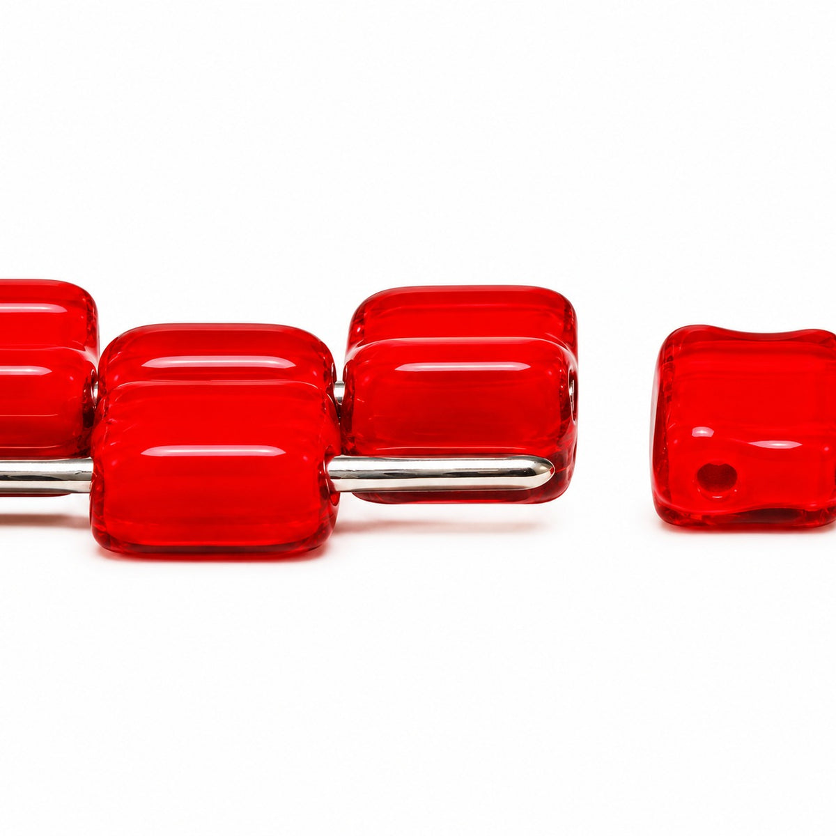 Silky 2-Hole Square Beads, Red (93190), Glass, Czech Republic