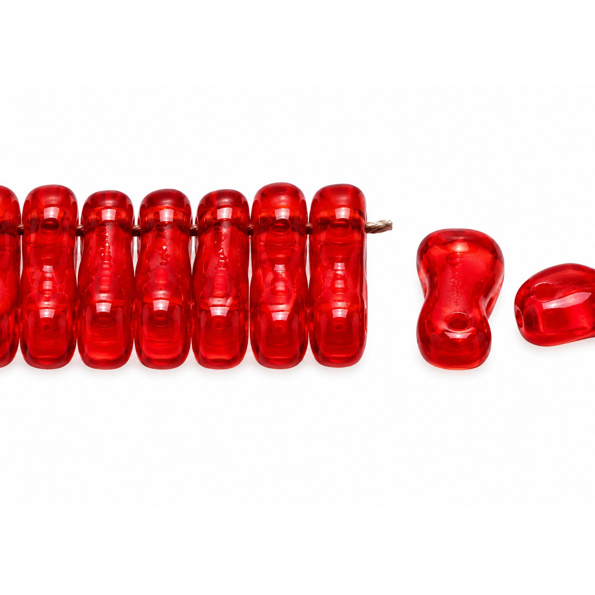 2-Hole Pressed Beads, Ruby Red (90080), Glass, Czech Republic