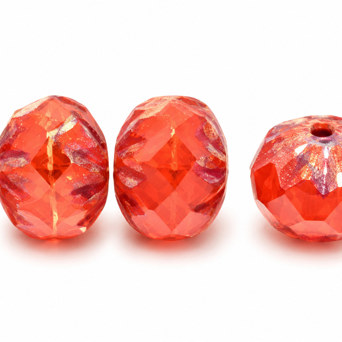 Special Cut Faceted Fire Polished Beads, Orange Stain Strong (96028-86805), Glass, Czech Republic
