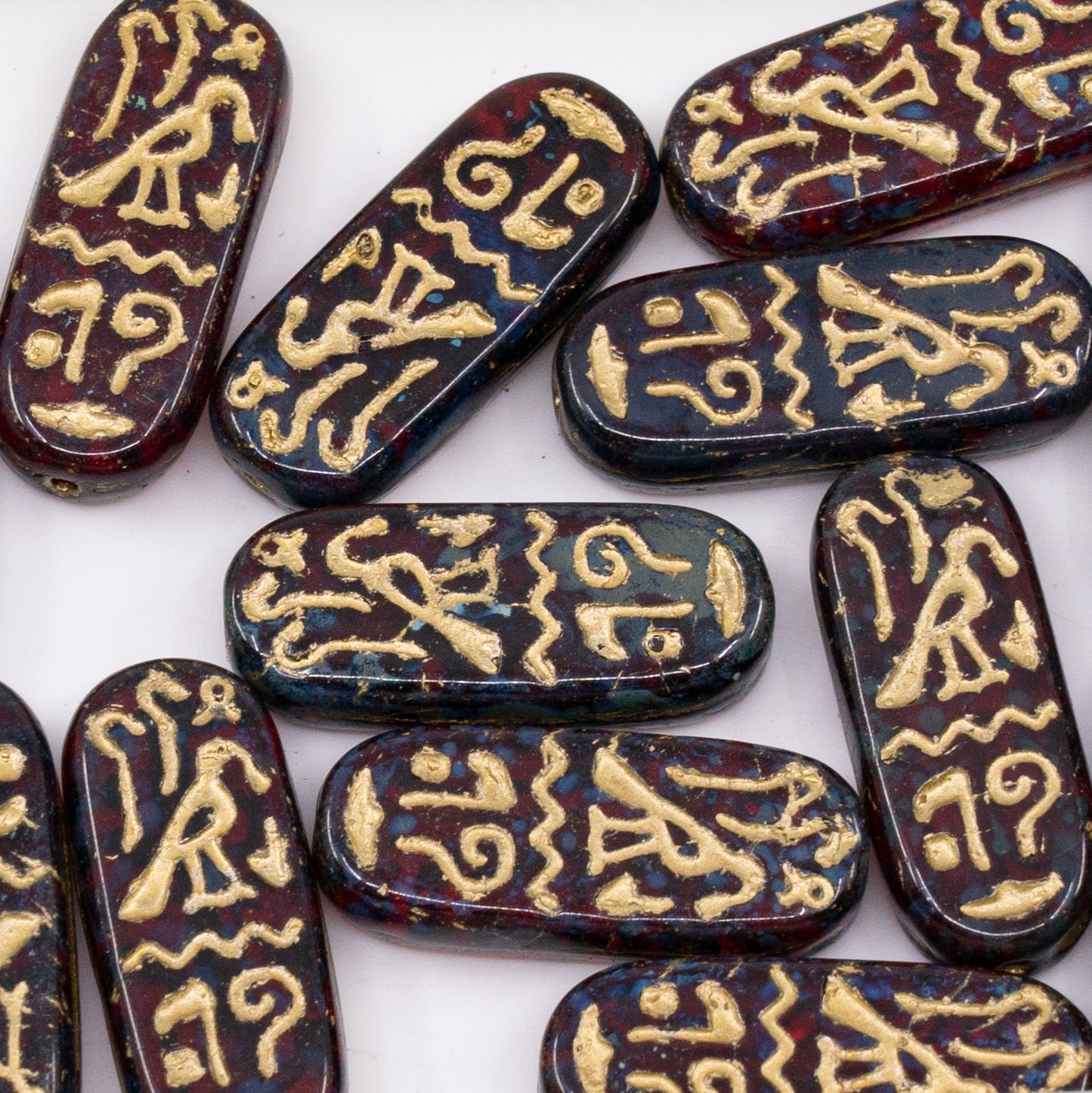 OUTLET 50 grams Egypt Rectangle Beads, 25 x 10 mm, Ruby Red Travertin Gold Lined (90080-86800-54302), Glass, Czech Republic