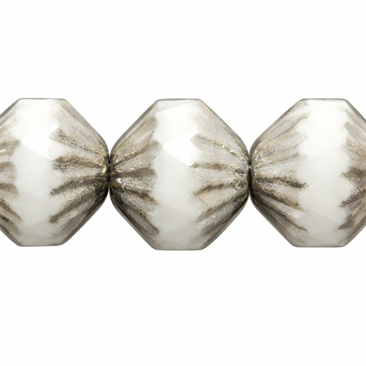 Special Cut Faceted Fire Polished Beads, Chalk White Platin (03000-13702), Glass, Czech Republic