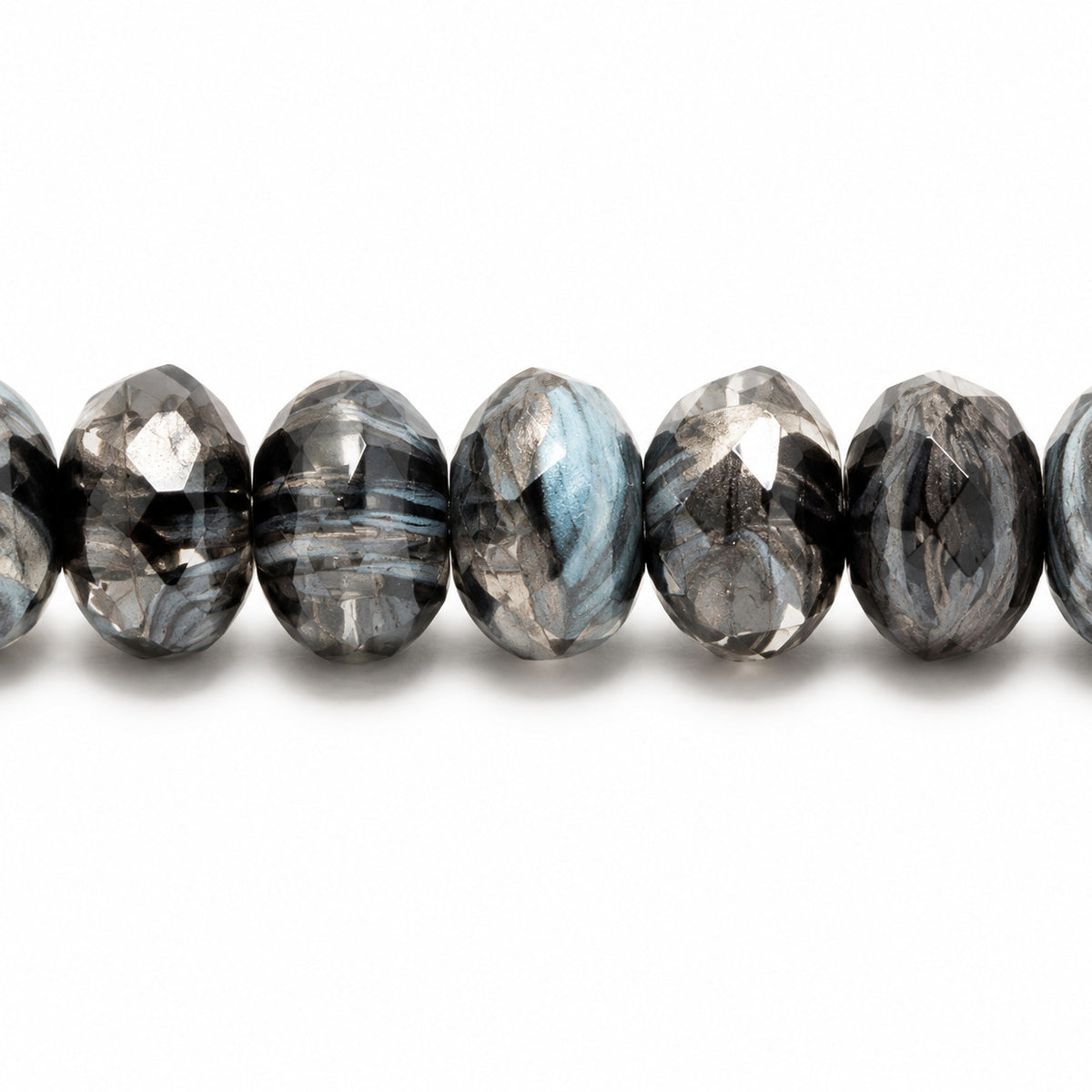 Special Cut Faceted Fire Polished Beads, Striped Gray (26607), Glass, Czech Republic
