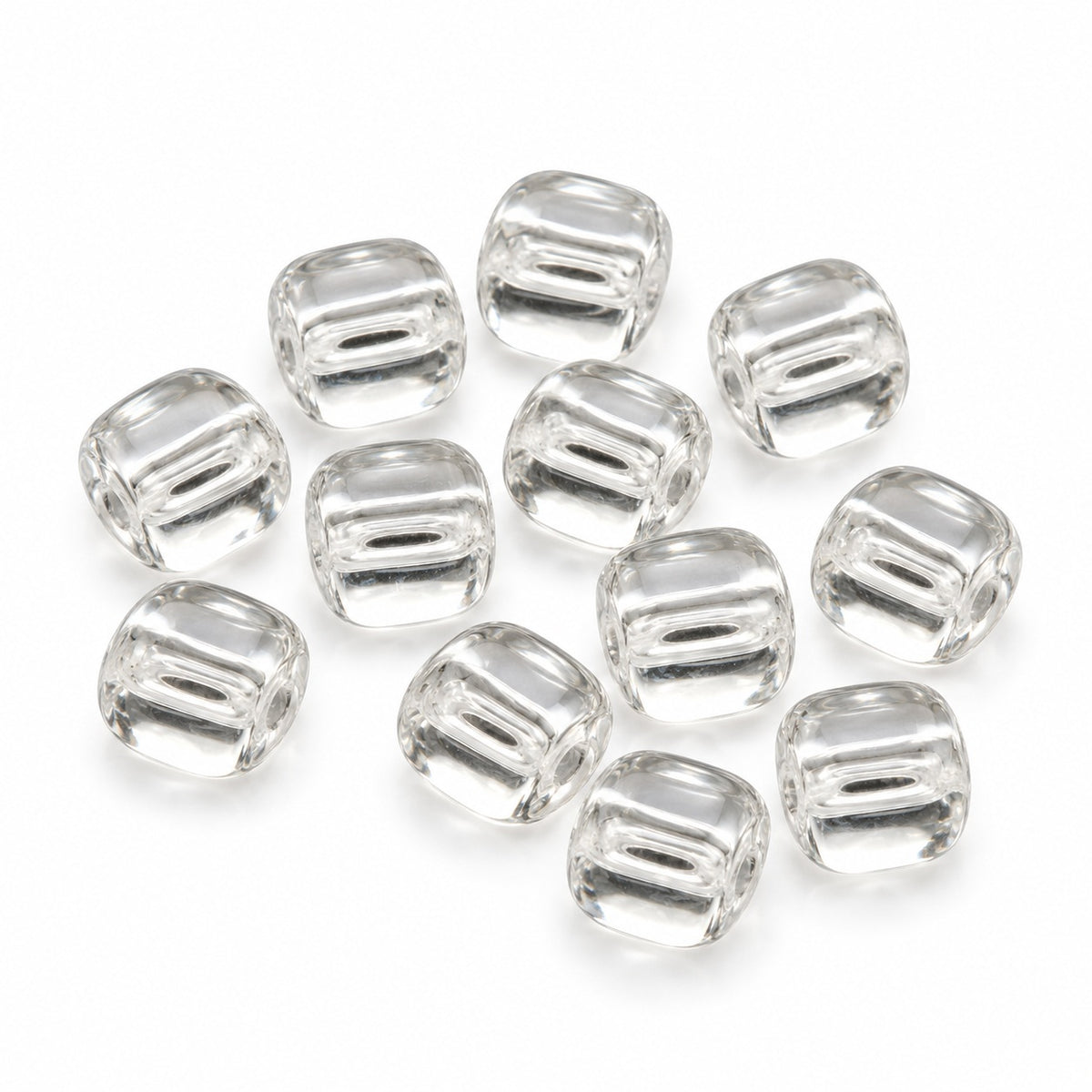 Rounded Cube Beads, Crystal (00030), Glass, Czech Republic
