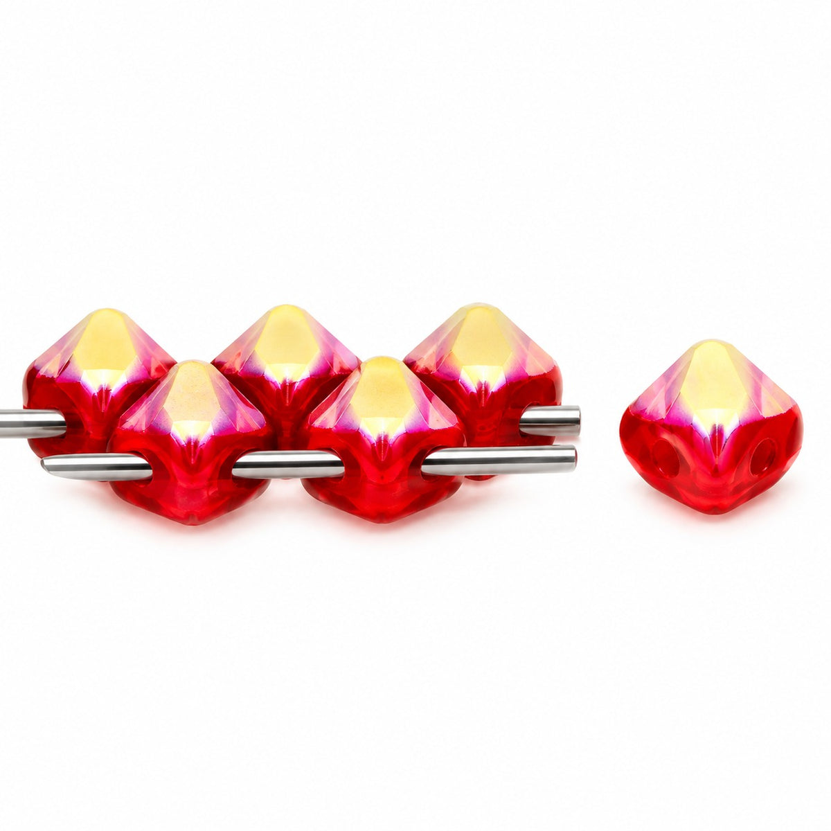 Silky 2-Hole Square Beads, Red Ab (93190-28701), Glass, Czech Republic